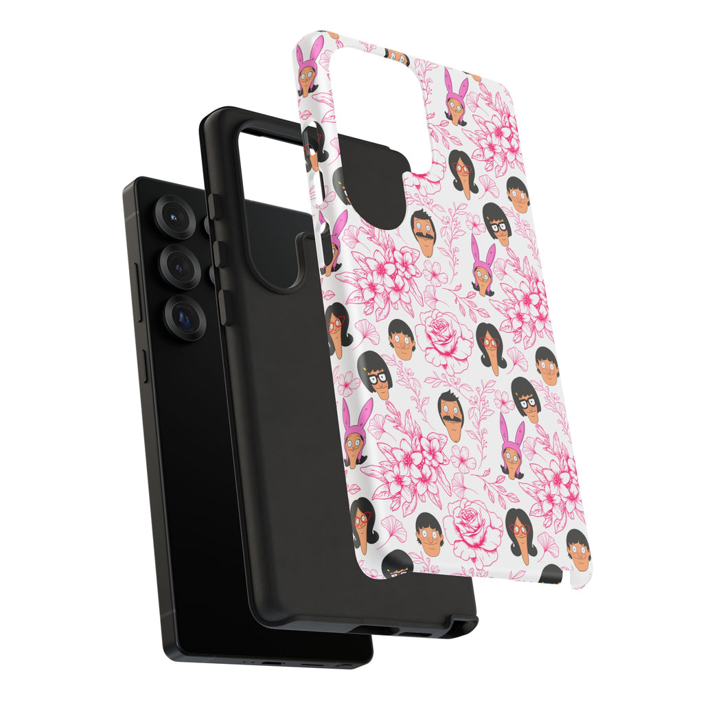 Bob's Burgers inspired Phone Case — Floral Pattern with Character Faces iPhone, Samsung, Google Phones