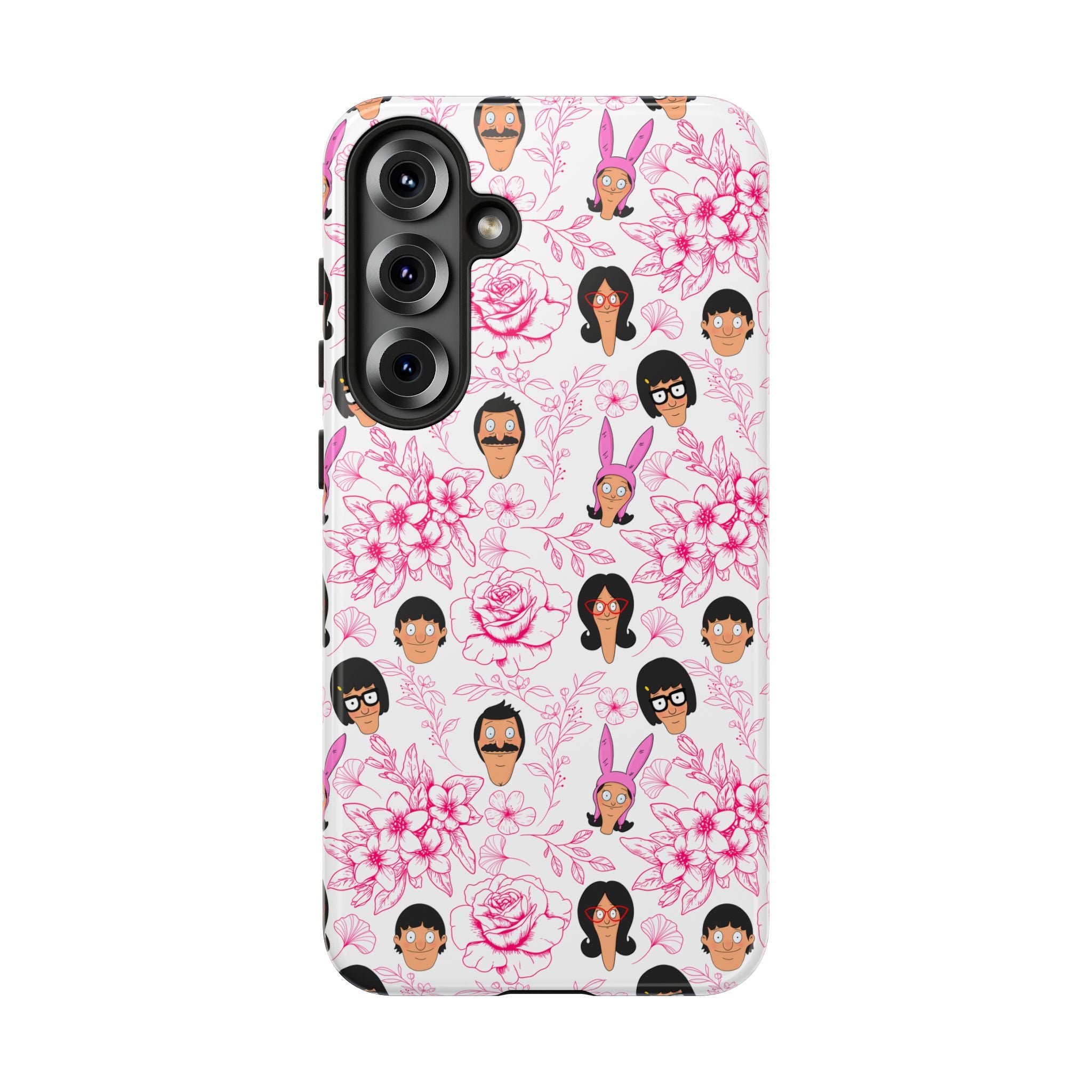 Bob's Burgers inspired Phone Case — Floral Pattern with Character Faces iPhone, Samsung, Google Phones