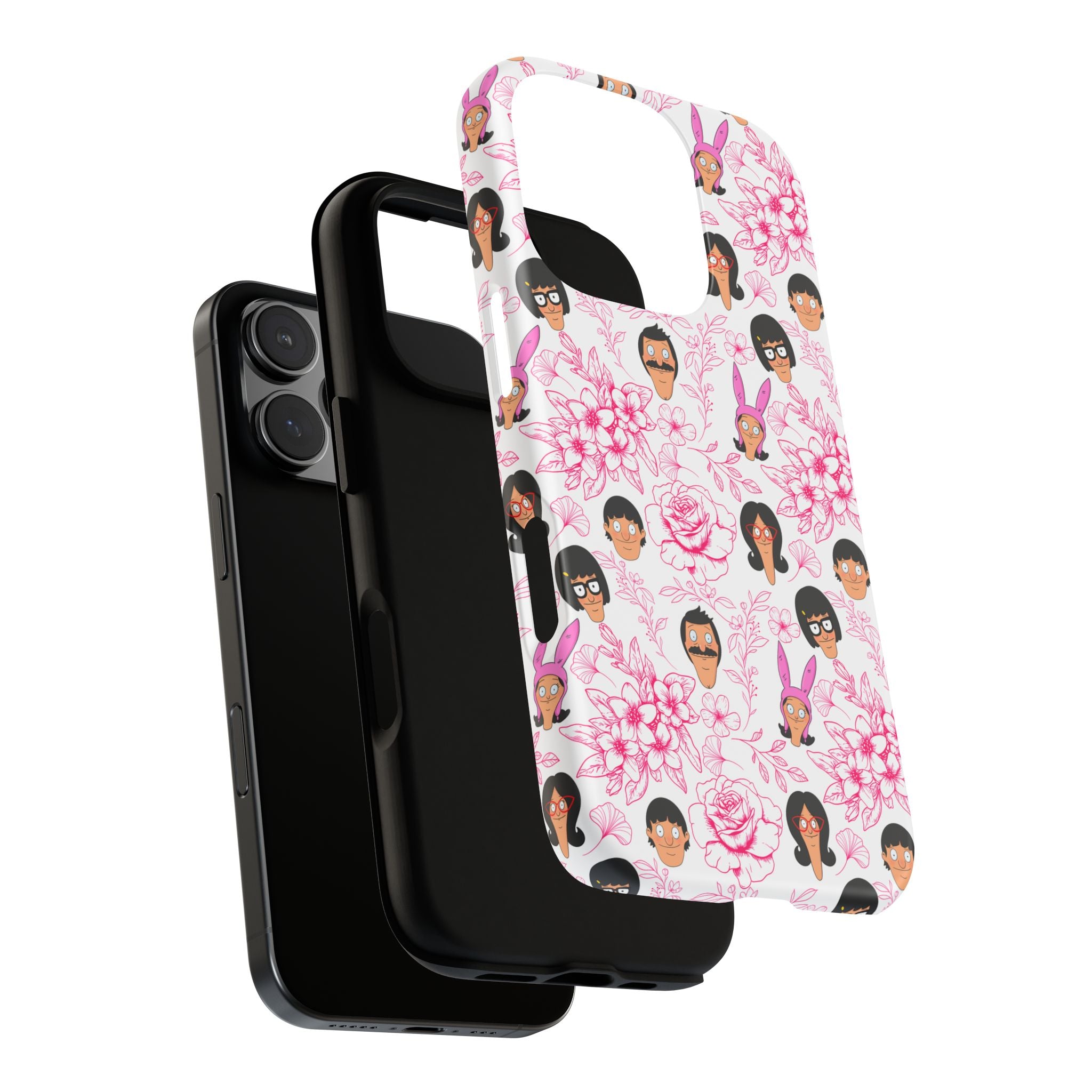 Bob's Burgers inspired Phone Case — Floral Pattern with Character Faces iPhone, Samsung, Google Phones