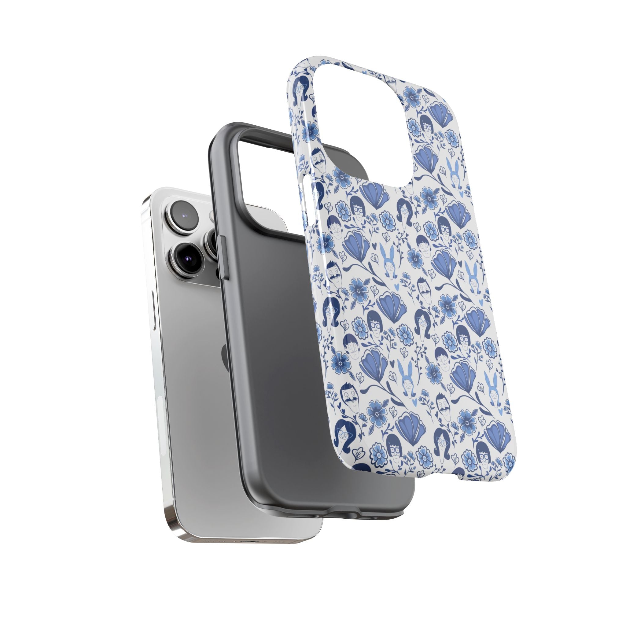 Bob's Burgers Inspired Blue Fine China Floral Tough Phone Case for iPhone, Google, and Samsung