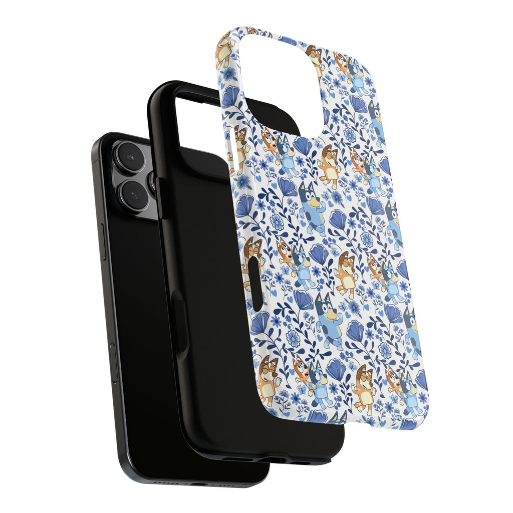 Blue Floral Fine China Cartoon Heeler Dogs Though Case for iPhone, Google, and Samsung phones