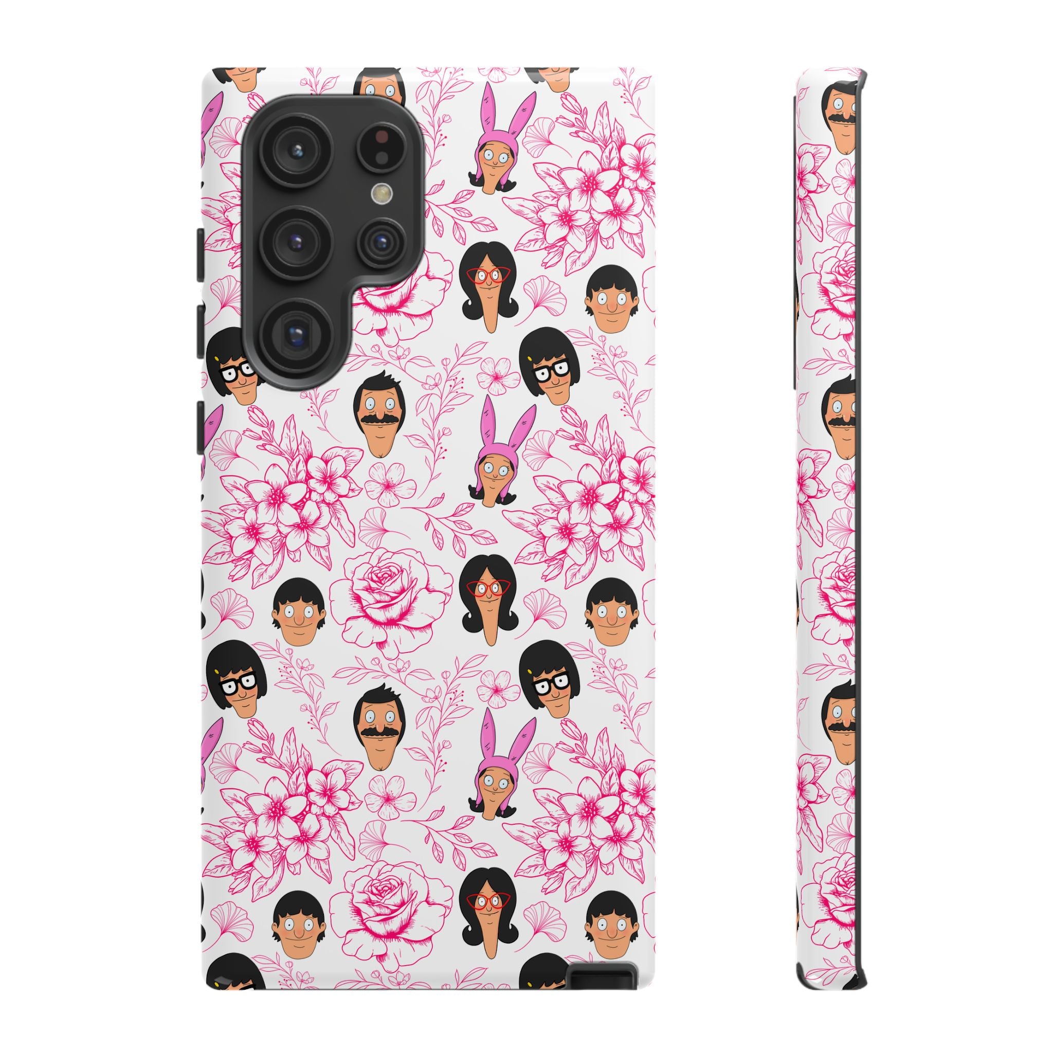 Bob's Burgers inspired Phone Case — Floral Pattern with Character Faces iPhone, Samsung, Google Phones
