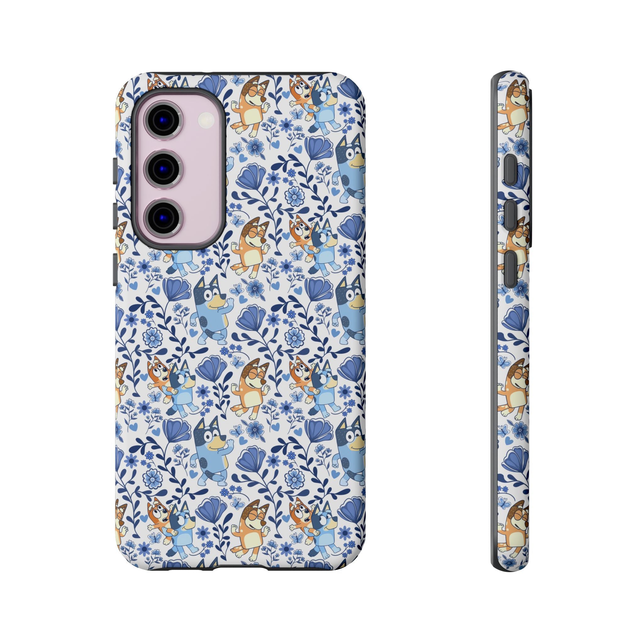 Blue Floral Fine China Cartoon Heeler Dogs Though Case for iPhone, Google, and Samsung phones