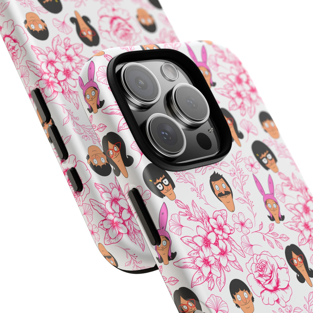 Bob's Burgers inspired Phone Case — Floral Pattern with Character Faces iPhone, Samsung, Google Phones