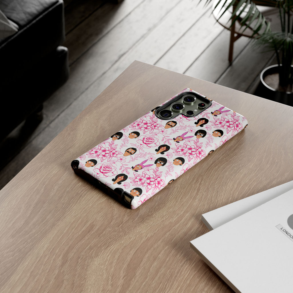 Bob's Burgers inspired Phone Case — Floral Pattern with Character Faces iPhone, Samsung, Google Phones