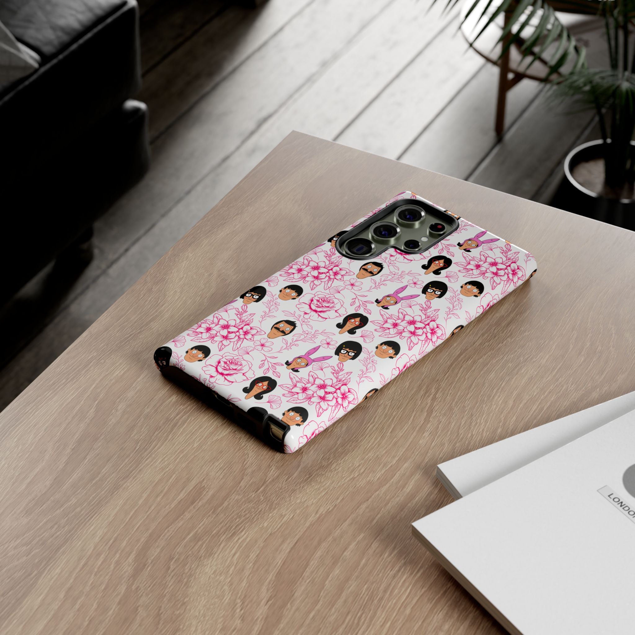 Bob's Burgers inspired Phone Case — Floral Pattern with Character Faces iPhone, Samsung, Google Phones