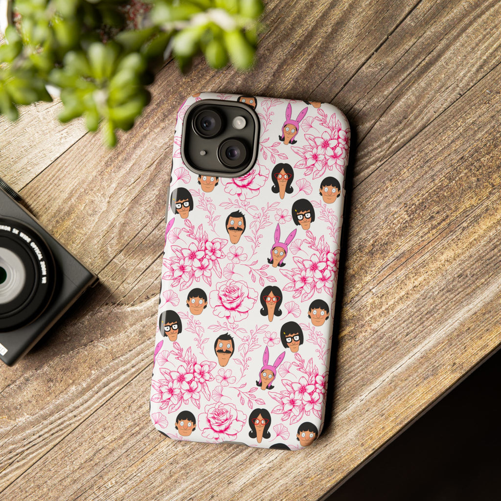 Bob's Burgers inspired Phone Case — Floral Pattern with Character Faces iPhone, Samsung, Google Phones