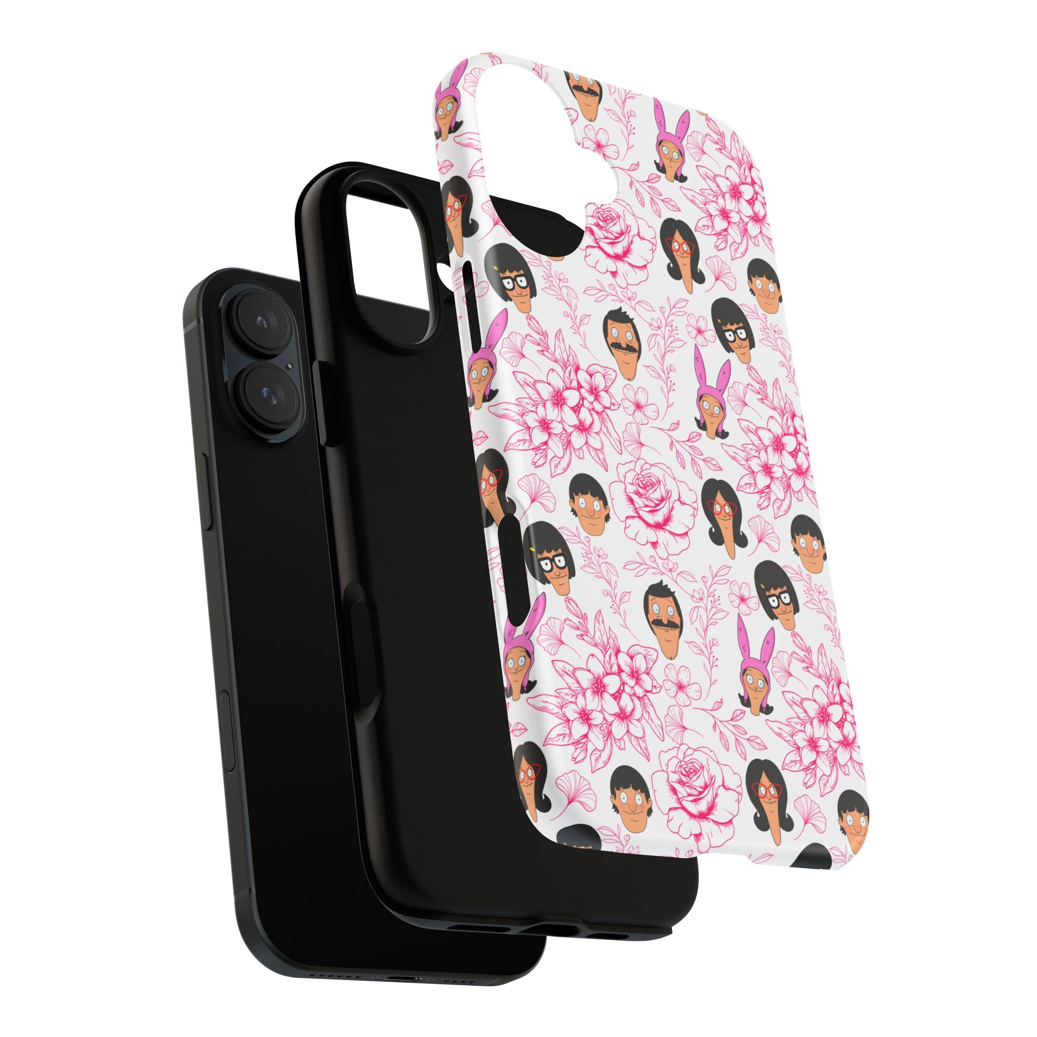 Bob's Burgers inspired Phone Case — Floral Pattern with Character Faces iPhone, Samsung, Google Phones