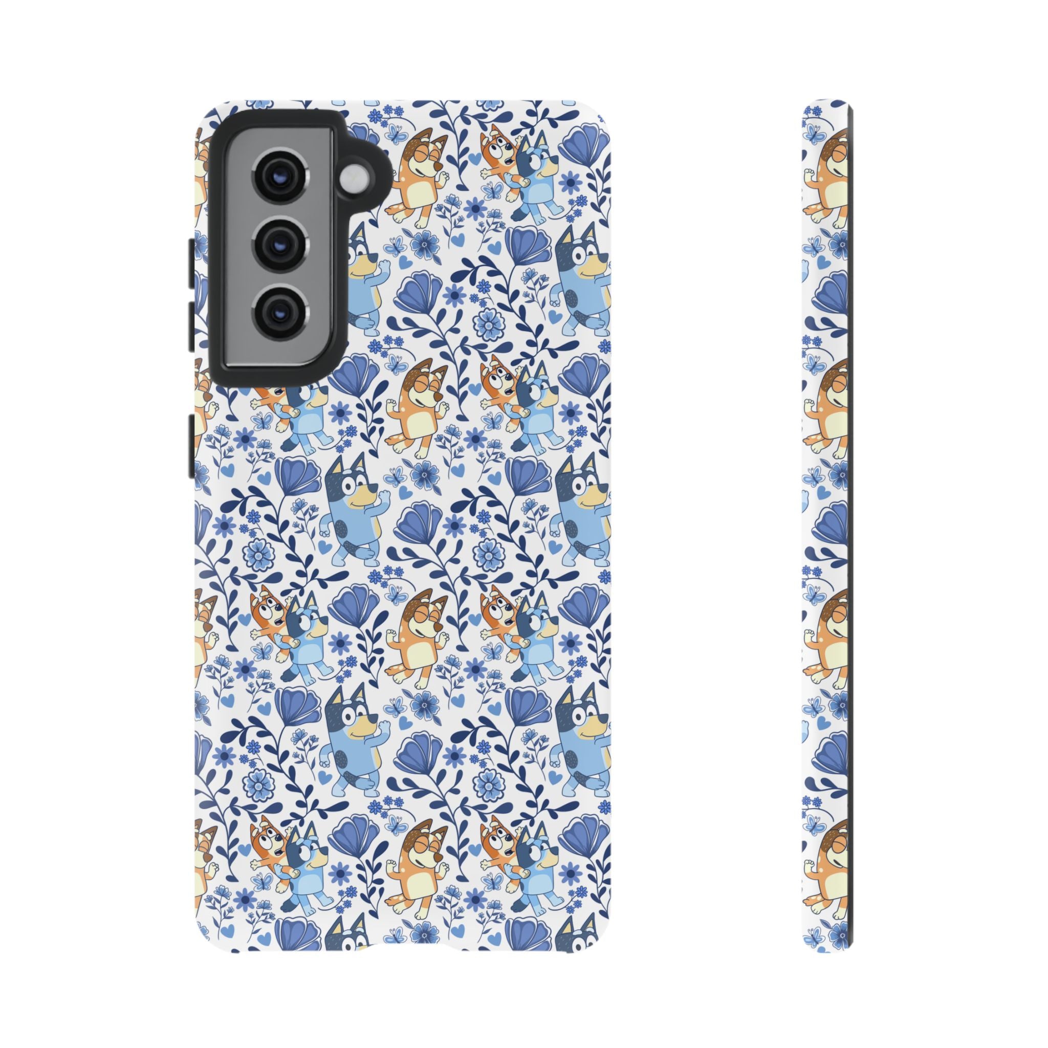 Blue Floral Fine China Cartoon Heeler Dogs Though Case for iPhone, Google, and Samsung phones