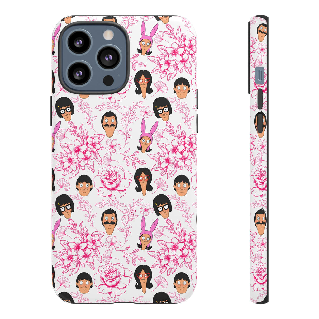 Bob's Burgers inspired Phone Case — Floral Pattern with Character Faces iPhone, Samsung, Google Phones