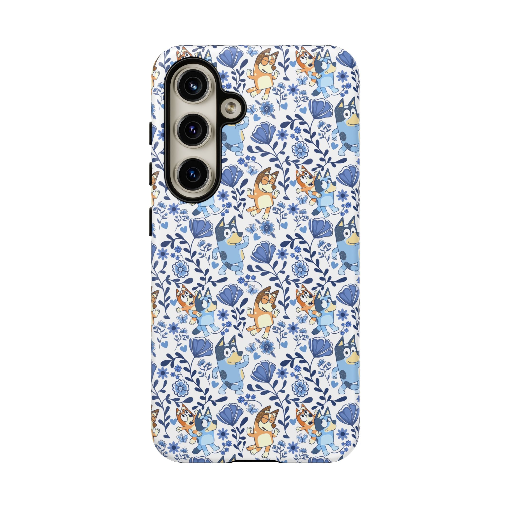 Blue Floral Fine China Cartoon Heeler Dogs Though Case for iPhone, Google, and Samsung phones