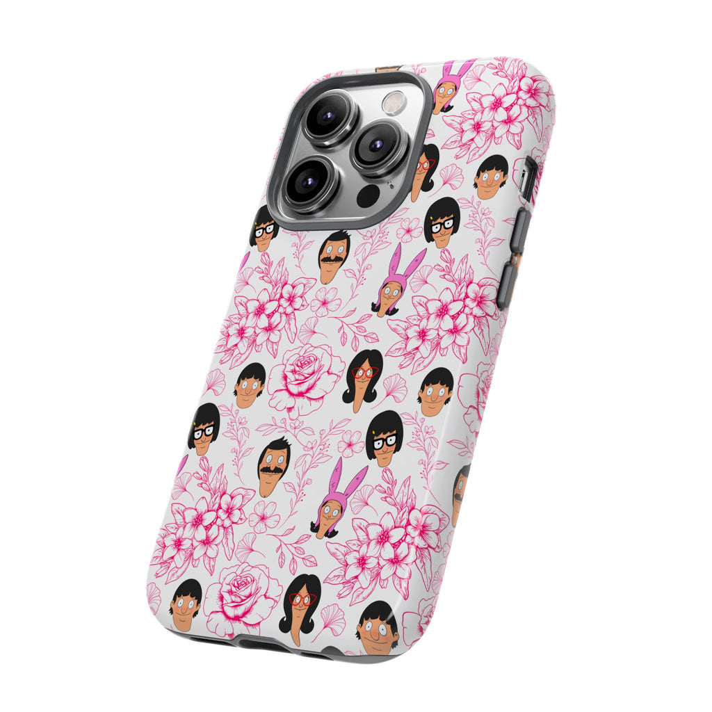 Bob's Burgers inspired Phone Case — Floral Pattern with Character Faces iPhone, Samsung, Google Phones
