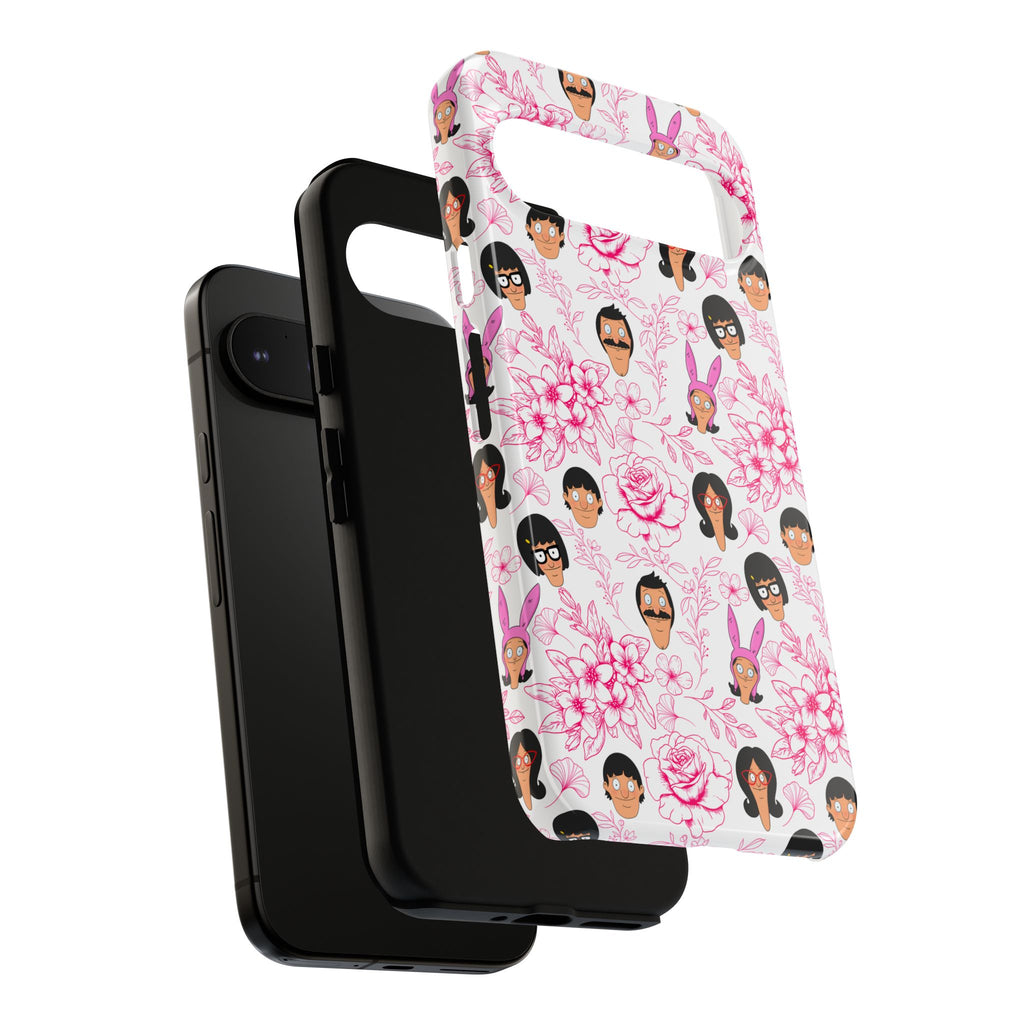 Bob's Burgers inspired Phone Case — Floral Pattern with Character Faces iPhone, Samsung, Google Phones