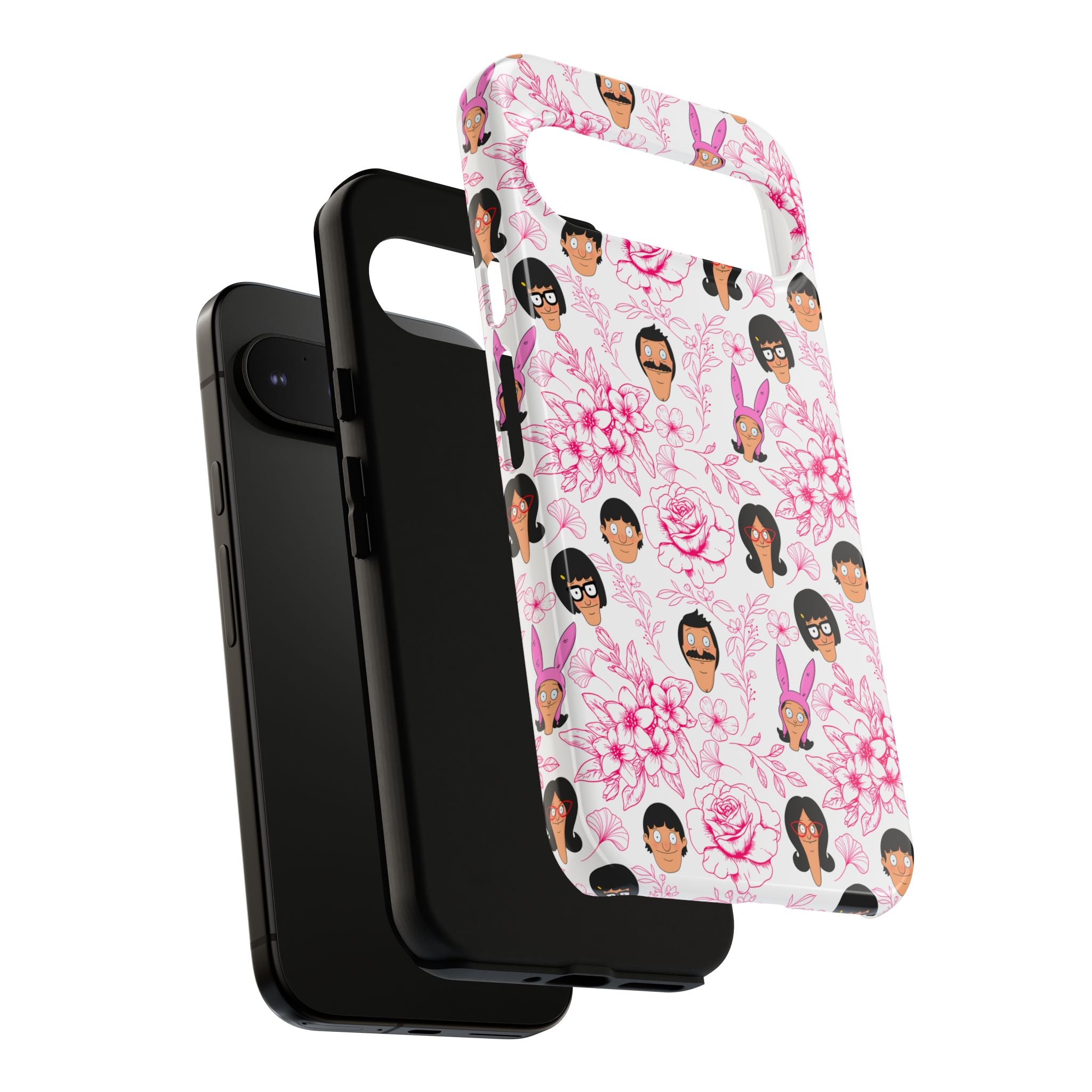 Bob's Burgers inspired Phone Case — Floral Pattern with Character Faces iPhone, Samsung, Google Phones
