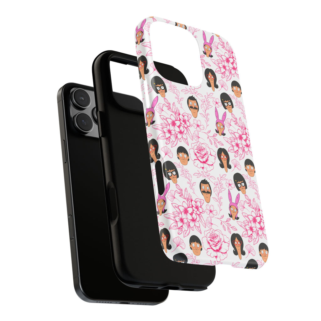 Bob's Burgers inspired Phone Case — Floral Pattern with Character Faces iPhone, Samsung, Google Phones