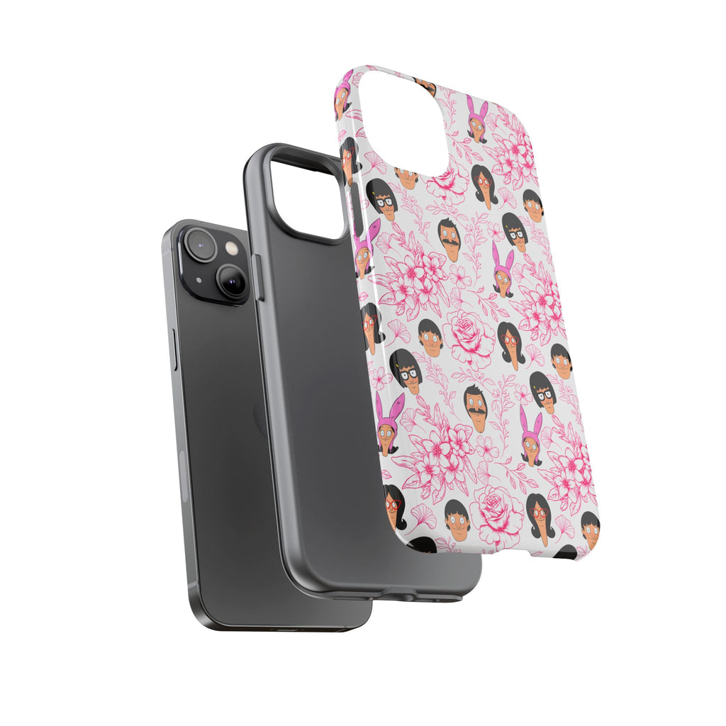 Bob's Burgers inspired Phone Case — Floral Pattern with Character Faces iPhone, Samsung, Google Phones