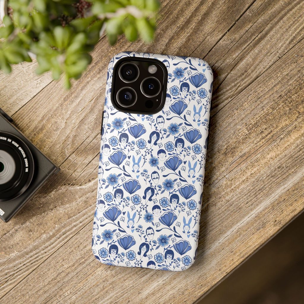 Bob's Burgers Inspired Blue Fine China Floral Tough Phone Case for iPhone, Google, and Samsung
