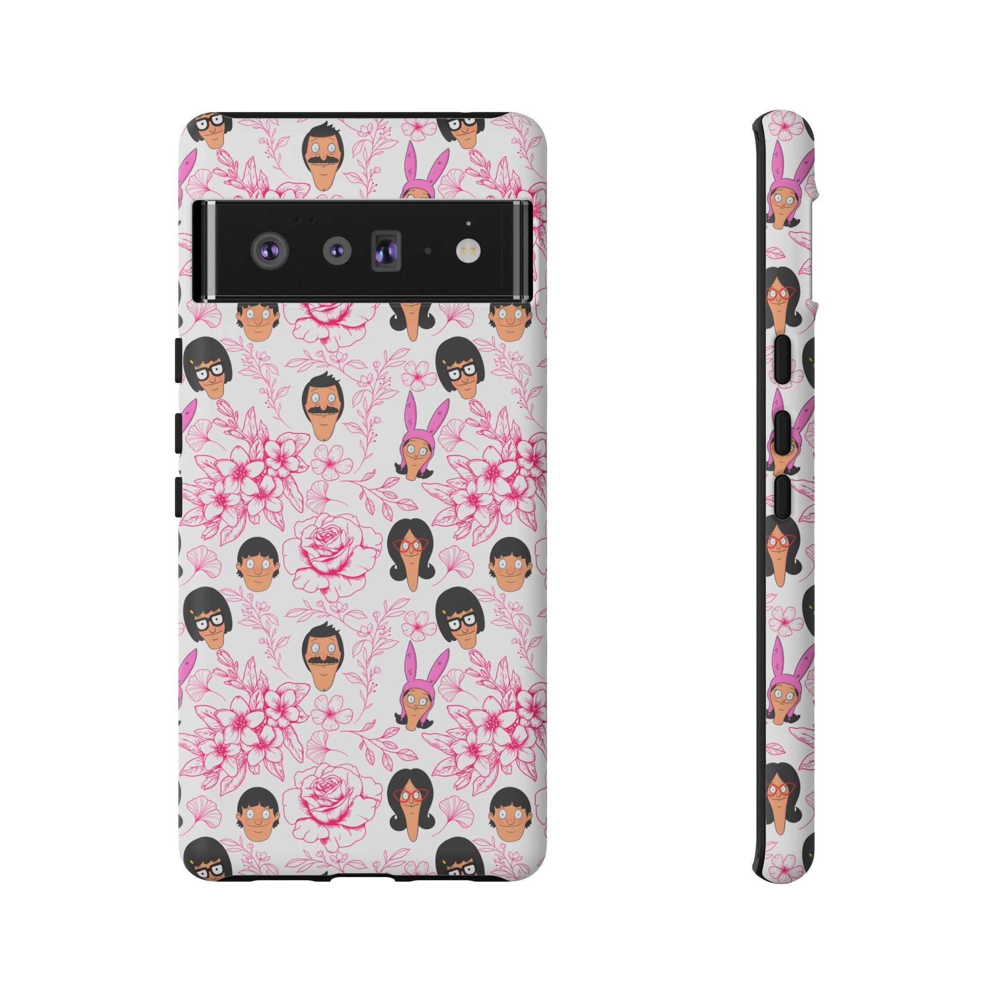 Bob's Burgers inspired Phone Case — Floral Pattern with Character Faces iPhone, Samsung, Google Phones