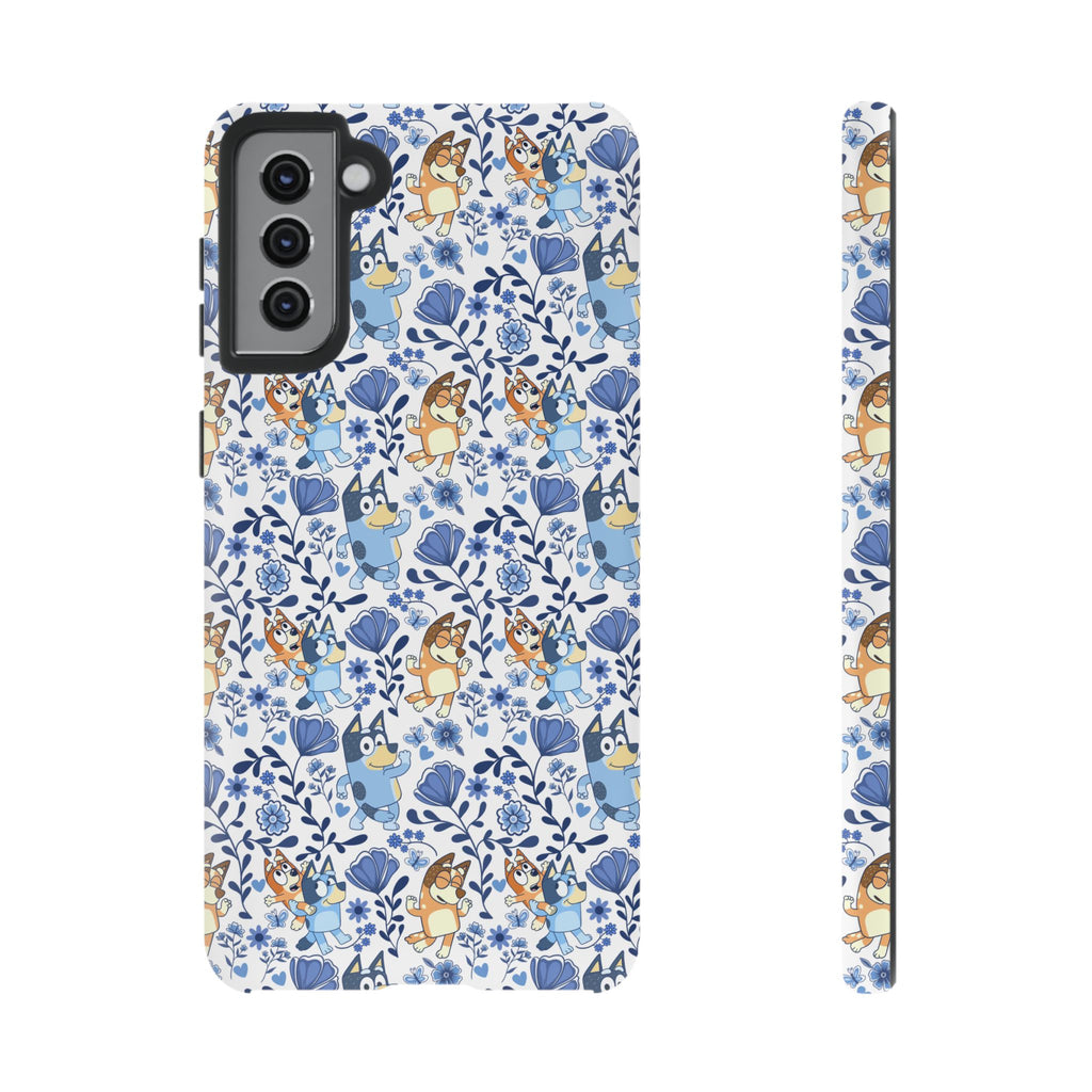 Blue Floral Fine China Cartoon Heeler Dogs Though Case for iPhone, Google, and Samsung phones