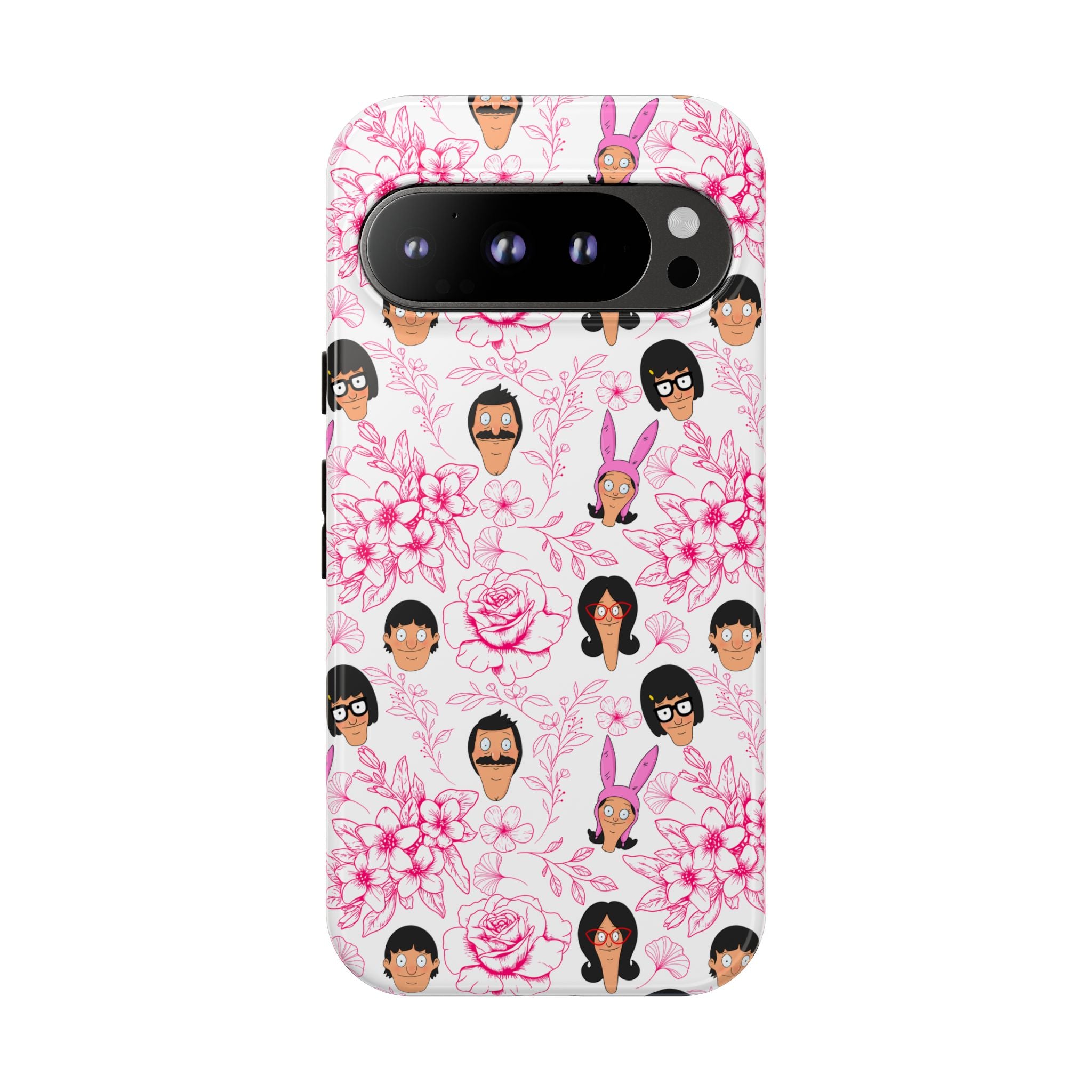 Bob's Burgers inspired Phone Case — Floral Pattern with Character Faces iPhone, Samsung, Google Phones