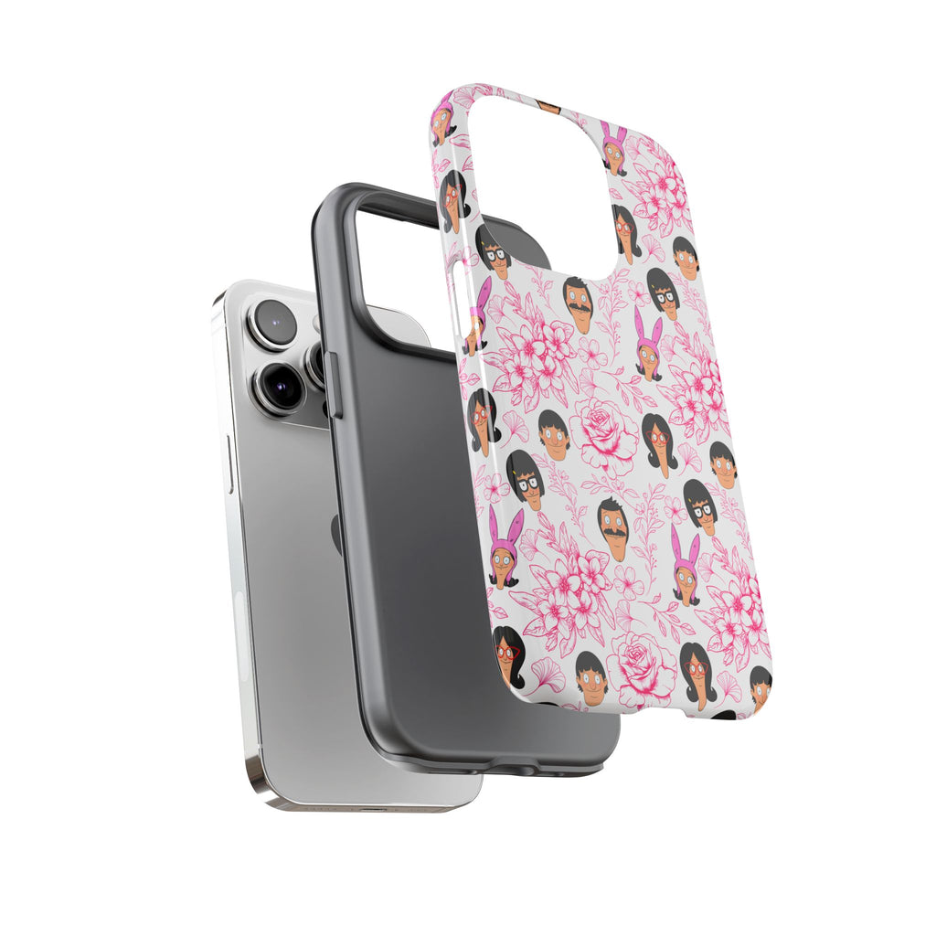 Bob's Burgers inspired Phone Case — Floral Pattern with Character Faces iPhone, Samsung, Google Phones