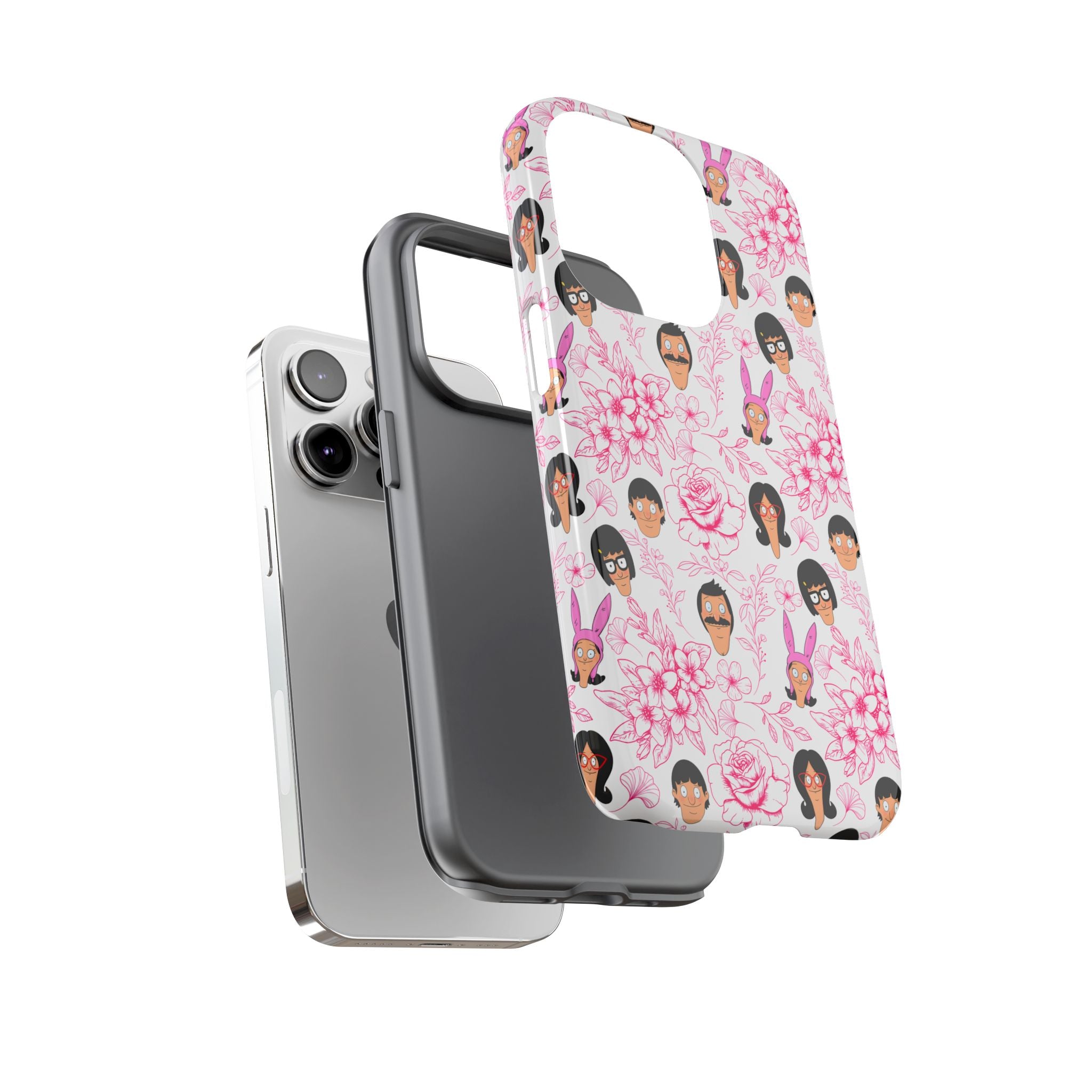 Bob's Burgers inspired Phone Case — Floral Pattern with Character Faces iPhone, Samsung, Google Phones