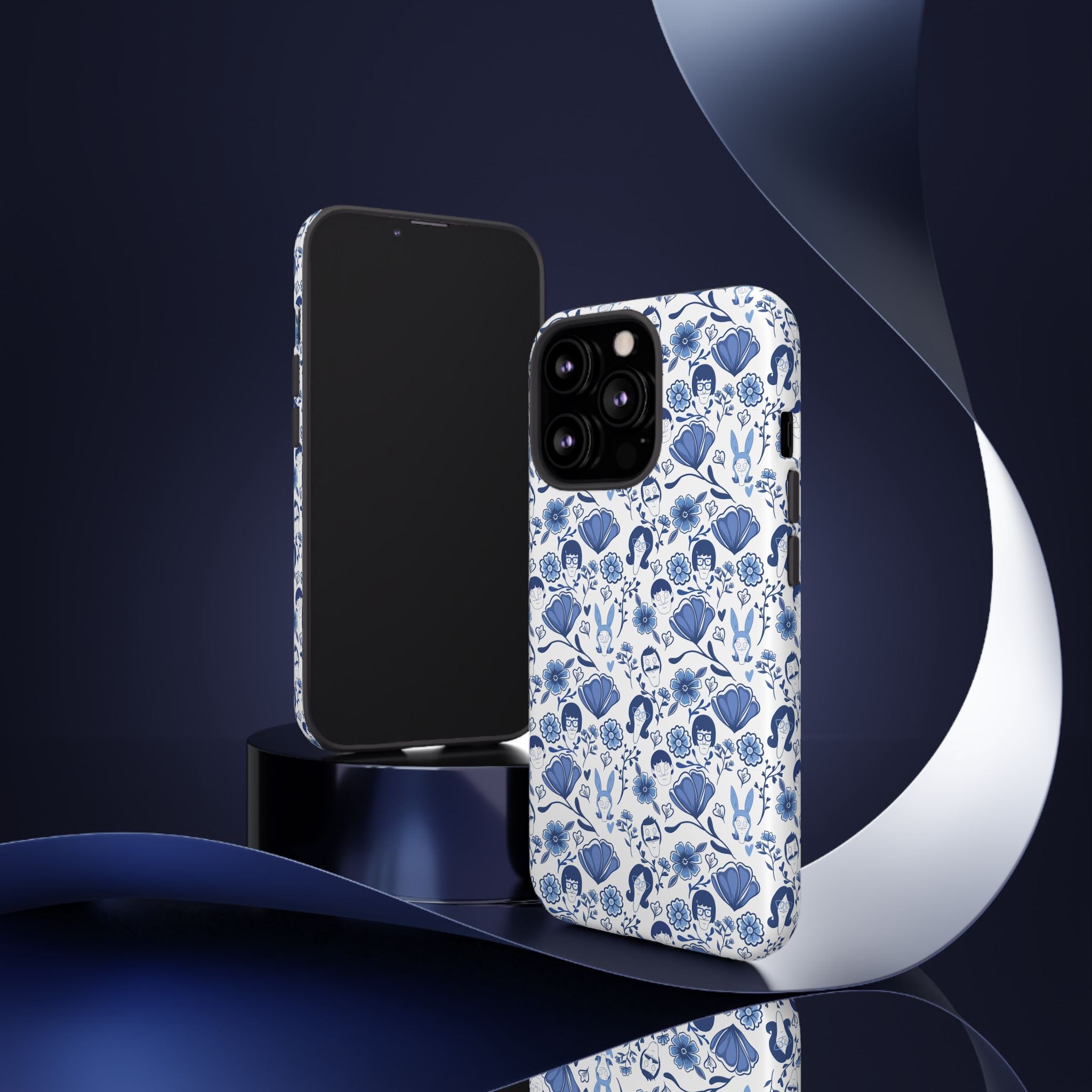 Bob's Burgers Inspired Blue Fine China Floral Tough Phone Case for iPhone, Google, and Samsung