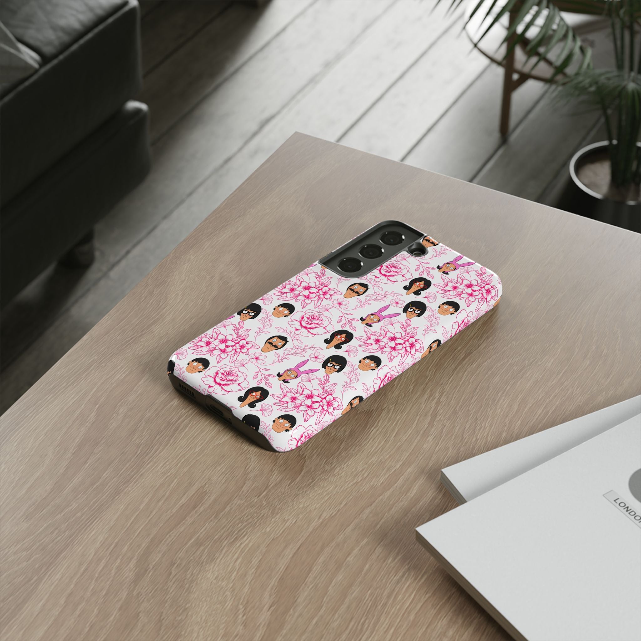 Bob's Burgers inspired Phone Case — Floral Pattern with Character Faces iPhone, Samsung, Google Phones