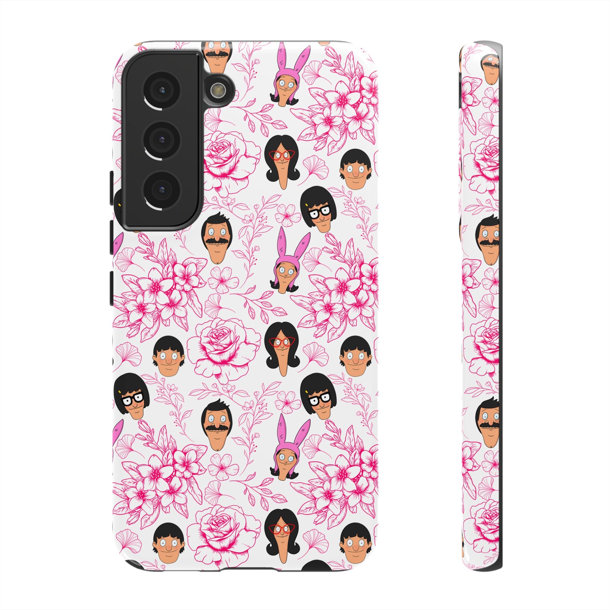 Bob's Burgers inspired Phone Case — Floral Pattern with Character Faces iPhone, Samsung, Google Phones