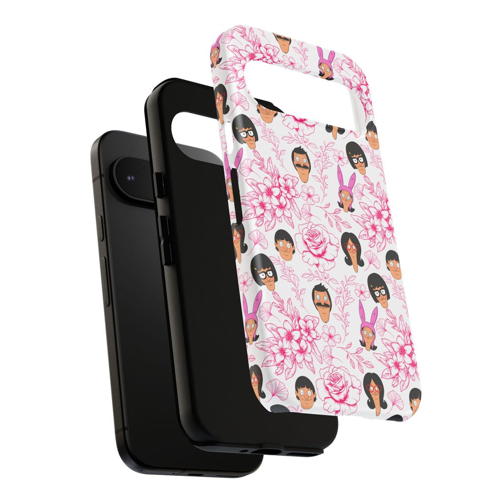 Bob's Burgers inspired Phone Case — Floral Pattern with Character Faces iPhone, Samsung, Google Phones