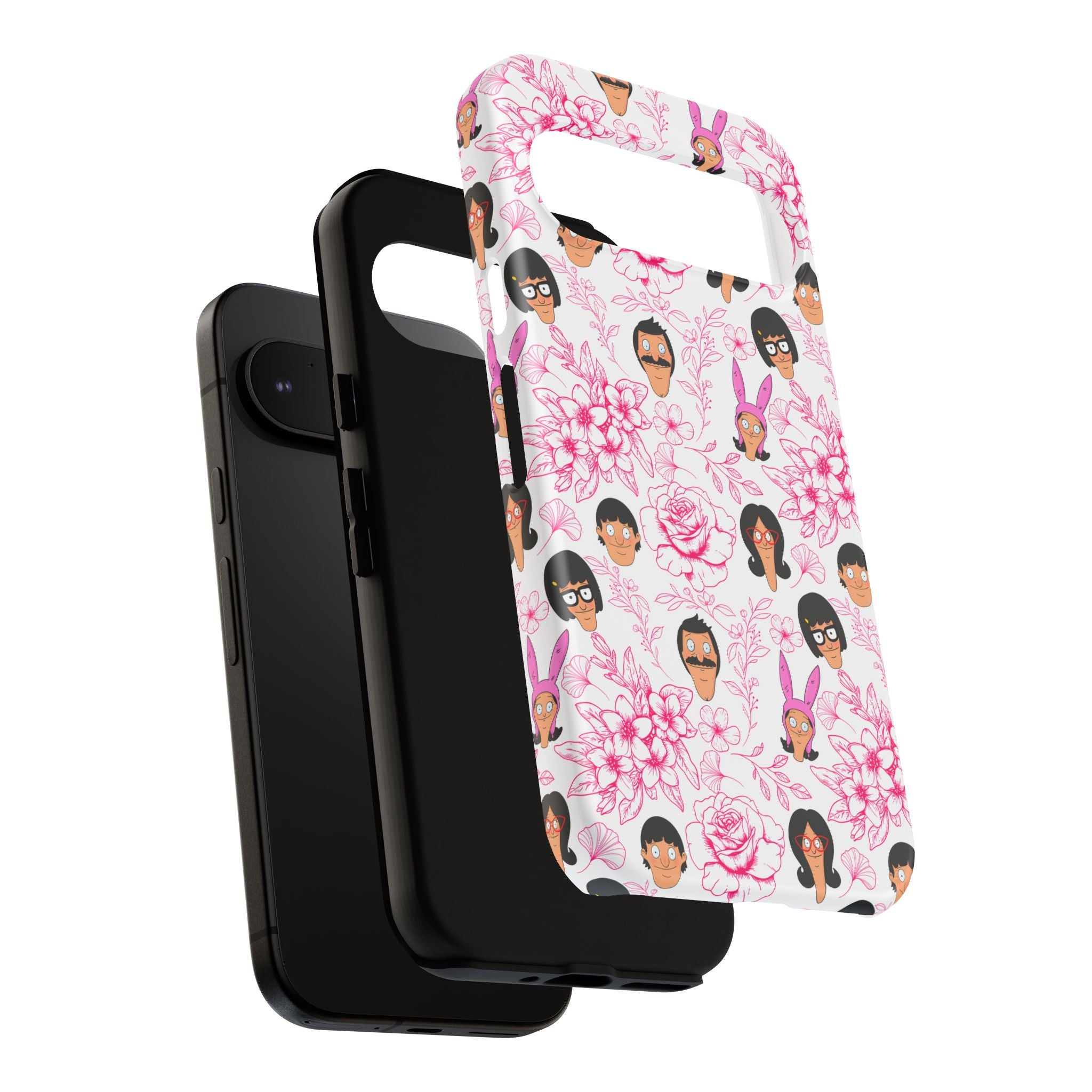 Bob's Burgers inspired Phone Case — Floral Pattern with Character Faces iPhone, Samsung, Google Phones