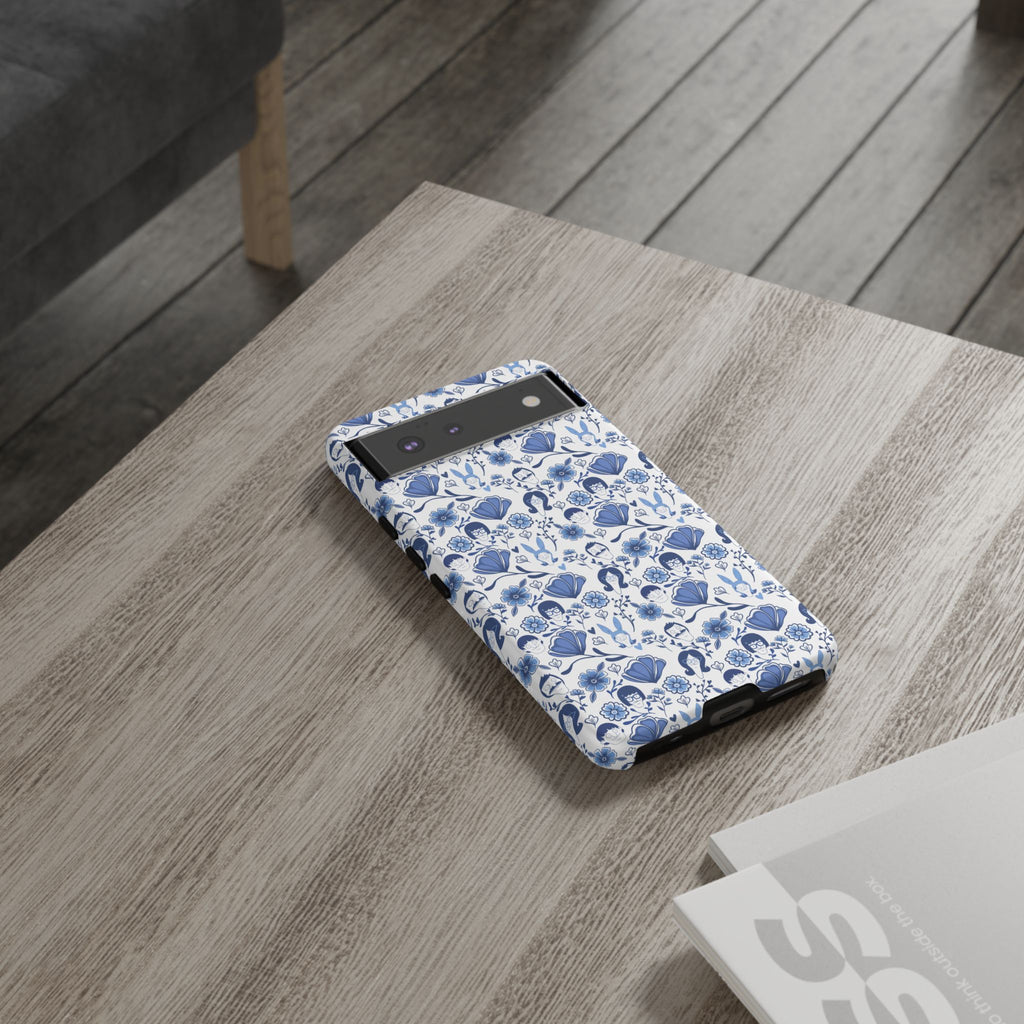 Bob's Burgers Inspired Blue Fine China Floral Tough Phone Case for iPhone, Google, and Samsung