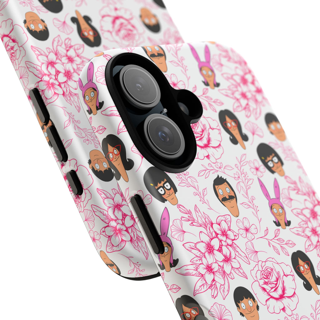Bob's Burgers inspired Phone Case — Floral Pattern with Character Faces iPhone, Samsung, Google Phones