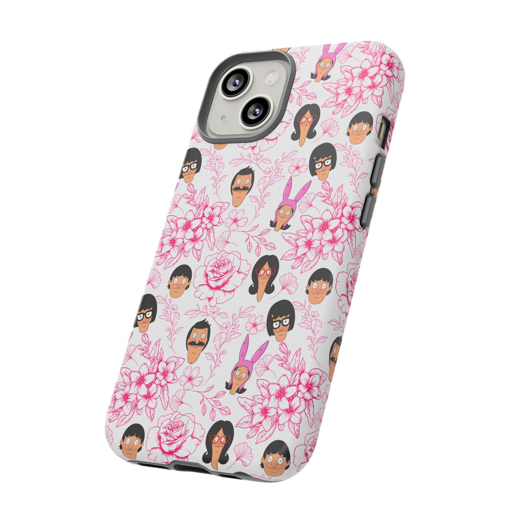 Bob's Burgers inspired Phone Case — Floral Pattern with Character Faces iPhone, Samsung, Google Phones