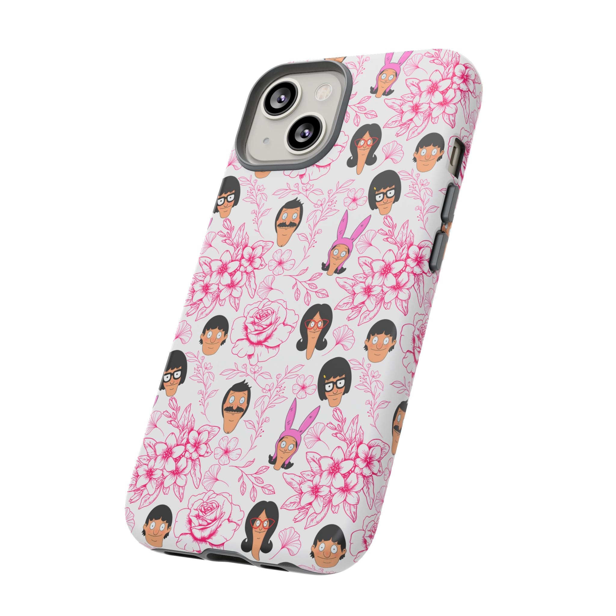 Bob's Burgers inspired Phone Case — Floral Pattern with Character Faces iPhone, Samsung, Google Phones