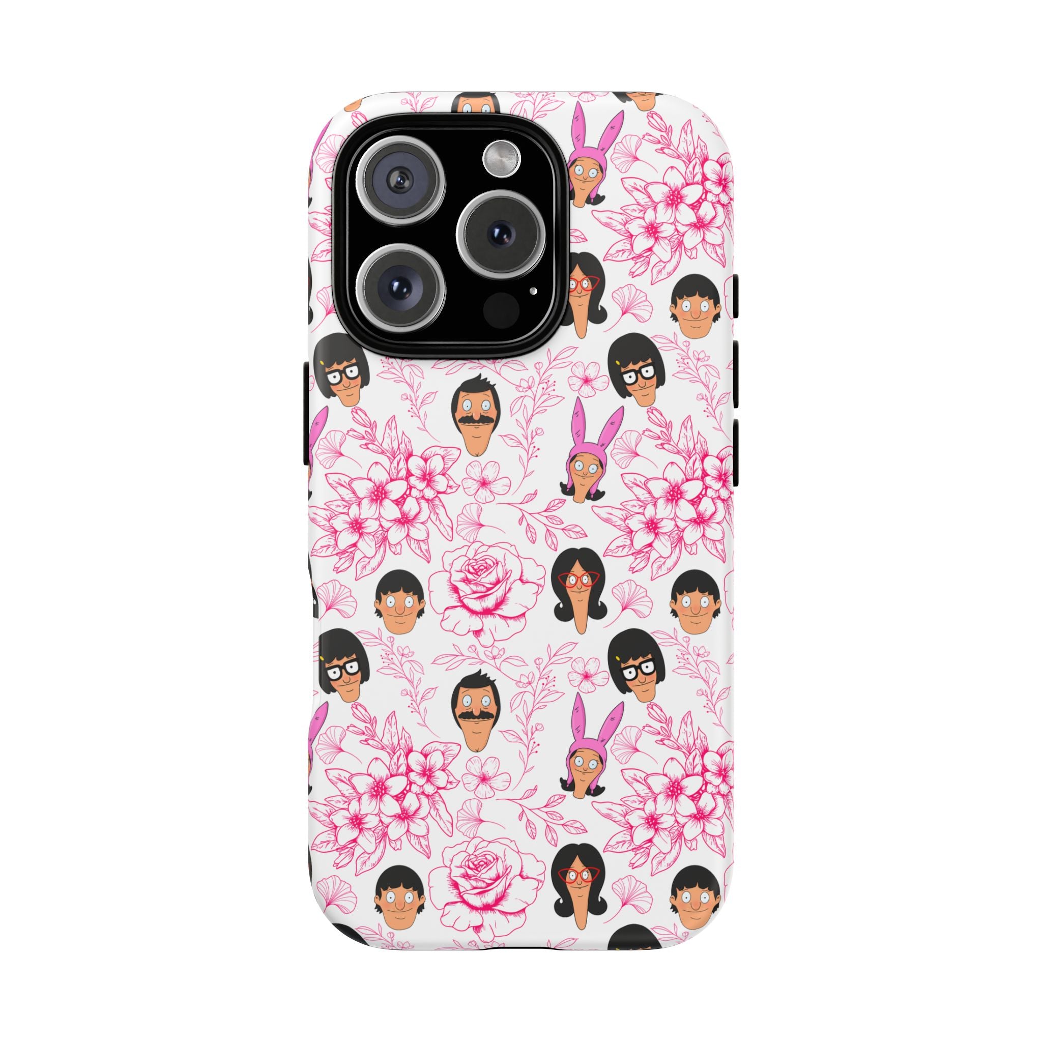 Bob's Burgers inspired Phone Case — Floral Pattern with Character Faces iPhone, Samsung, Google Phones