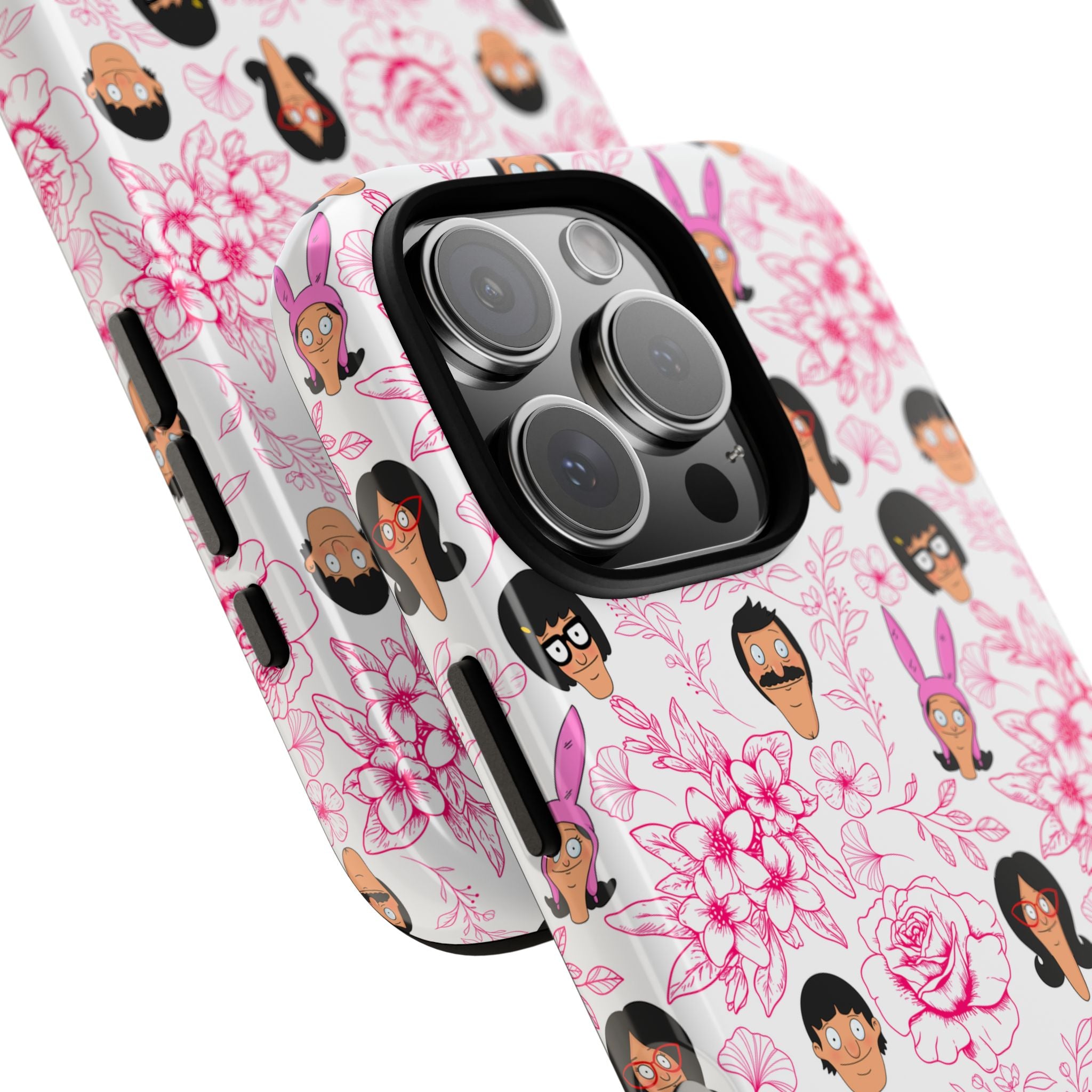 Bob's Burgers inspired Phone Case — Floral Pattern with Character Faces iPhone, Samsung, Google Phones