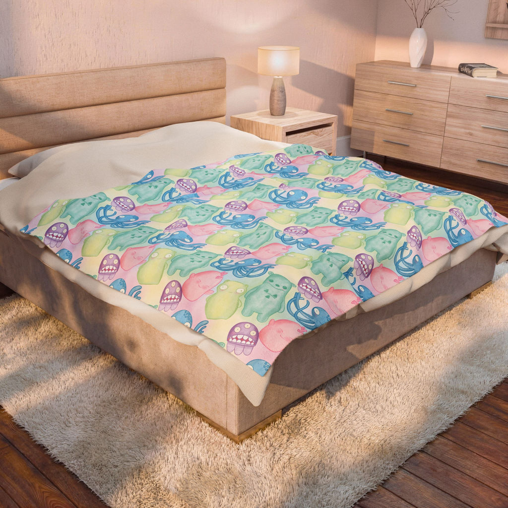 Kuchi Kopi & Friends Velveteen Plush Blanket — Soft Blue Fairy Tale Throw for Girls & Nursery