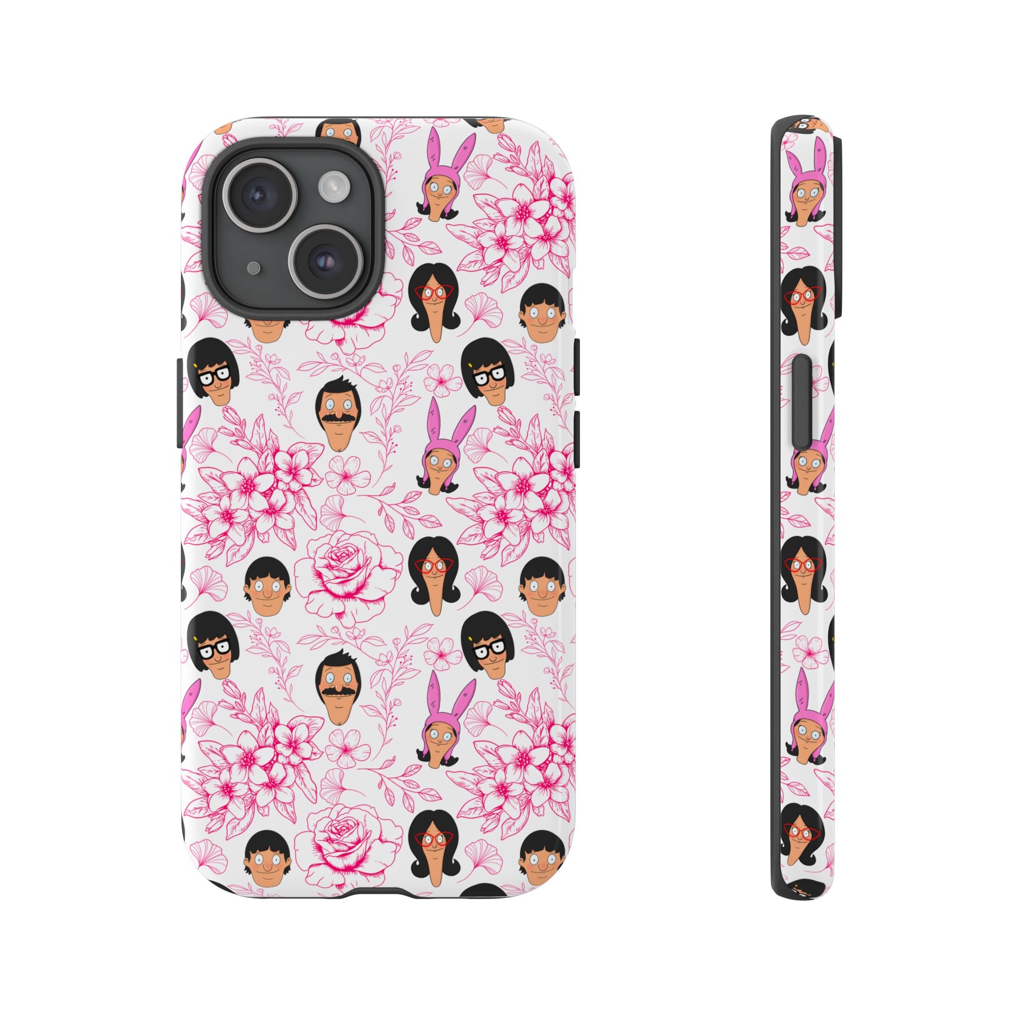 Bob's Burgers inspired Phone Case — Floral Pattern with Character Faces iPhone, Samsung, Google Phones