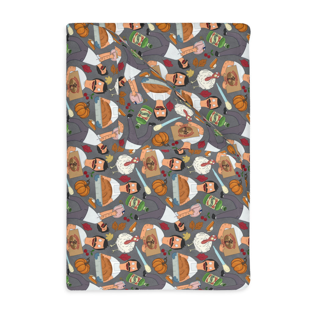 Gray Thanksgiving Bob Velveteen Blanket (Double Side Print)