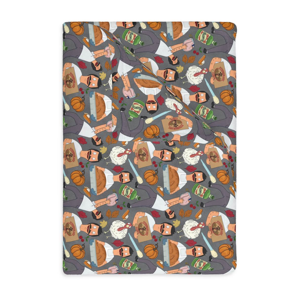 Gray Thanksgiving Bob Velveteen Blanket (Double Side Print)