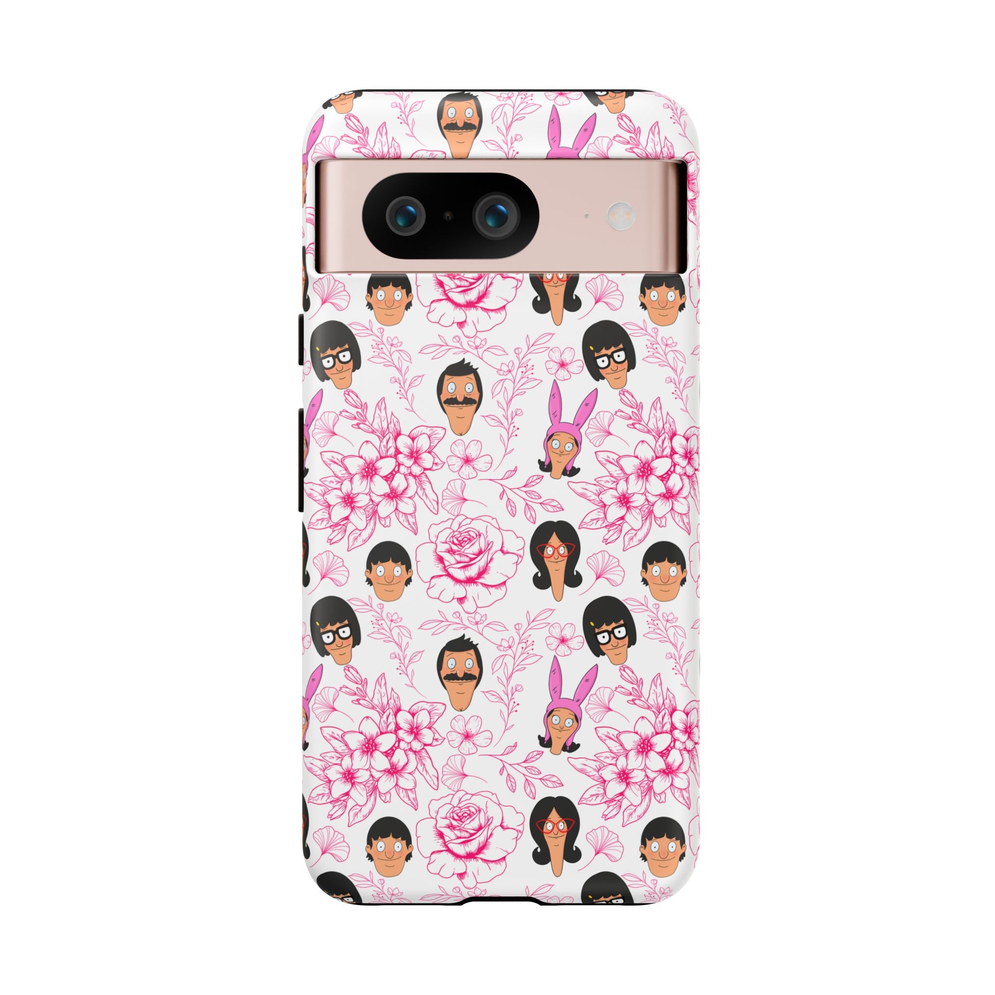 Bob's Burgers inspired Phone Case — Floral Pattern with Character Faces iPhone, Samsung, Google Phones