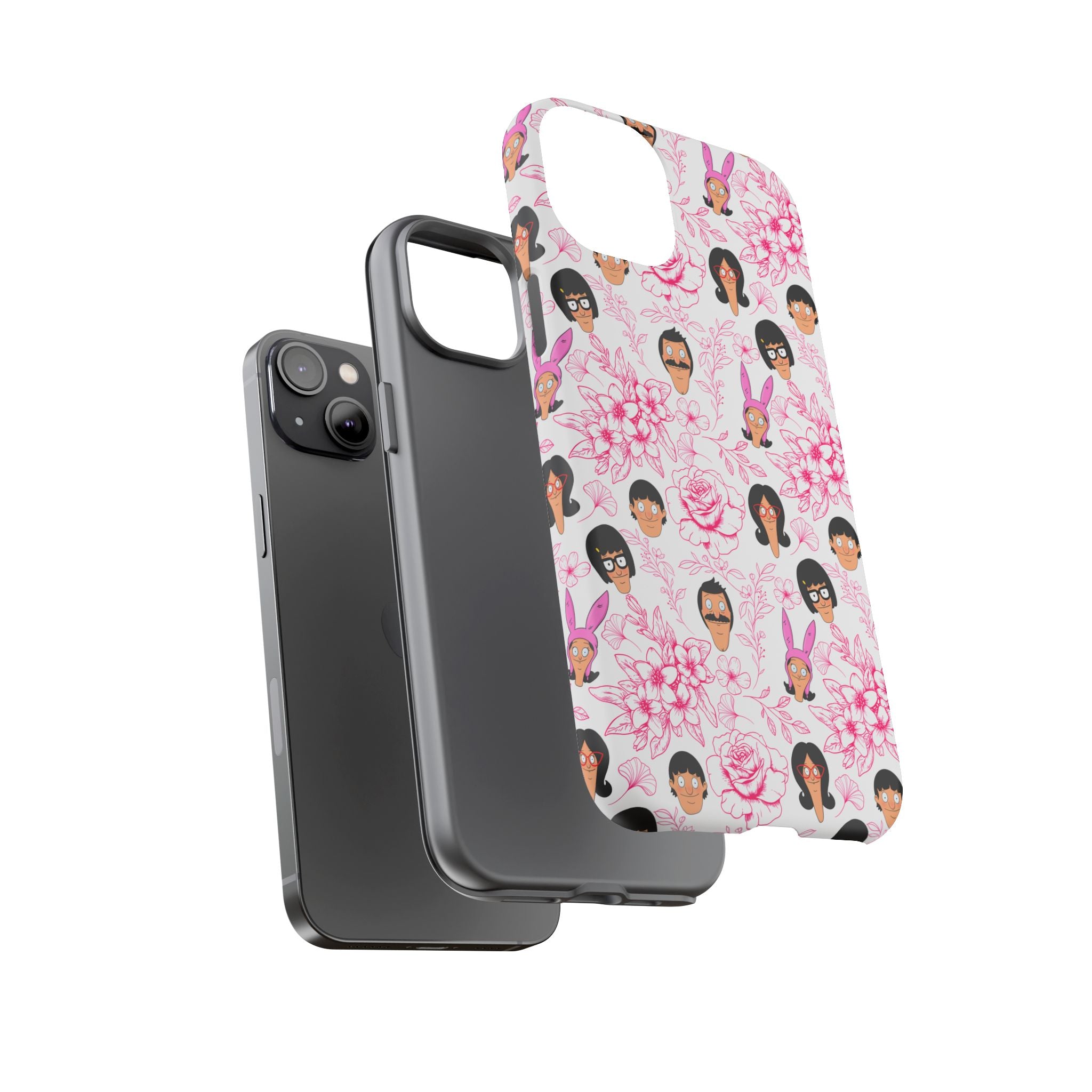 Bob's Burgers inspired Phone Case — Floral Pattern with Character Faces iPhone, Samsung, Google Phones