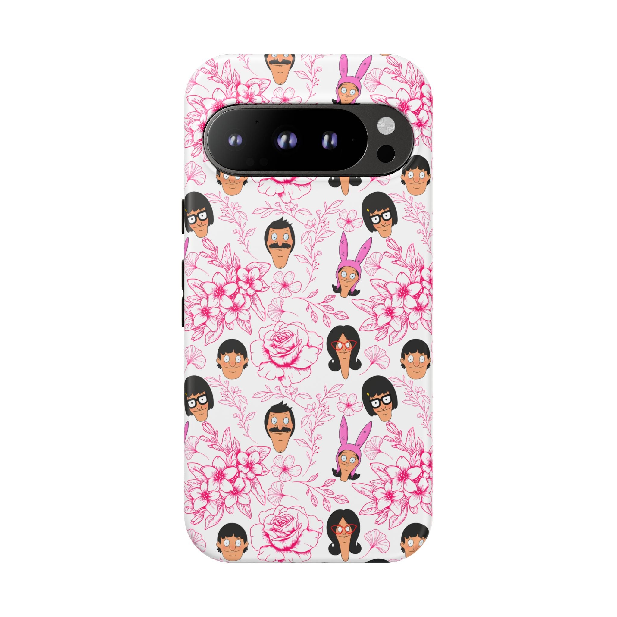 Bob's Burgers inspired Phone Case — Floral Pattern with Character Faces iPhone, Samsung, Google Phones