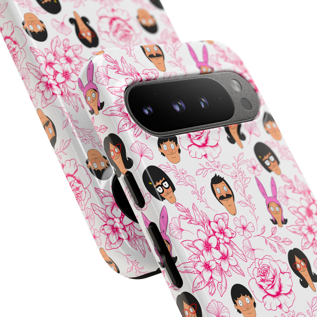 Bob's Burgers inspired Phone Case — Floral Pattern with Character Faces iPhone, Samsung, Google Phones