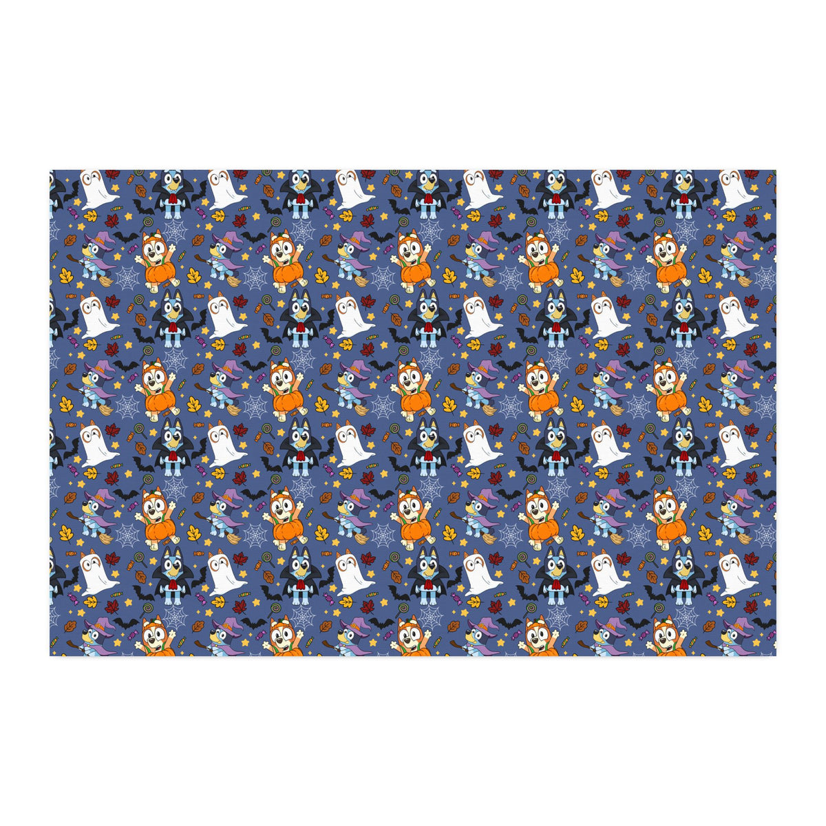 Blue Pup Halloween Combed Cotton Fabric by the Yard