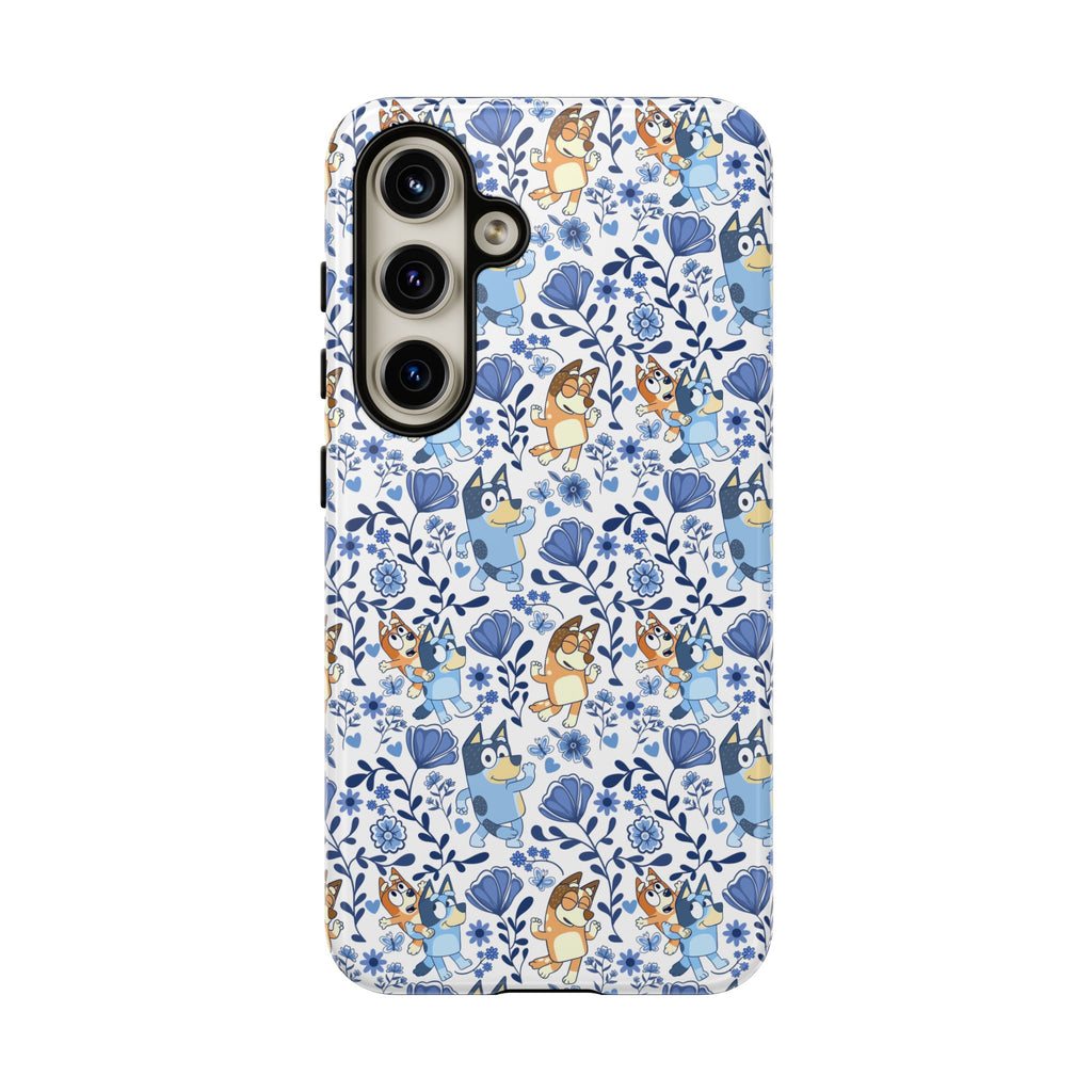 Blue Floral Fine China Cartoon Heeler Dogs Though Case for iPhone, Google, and Samsung phones