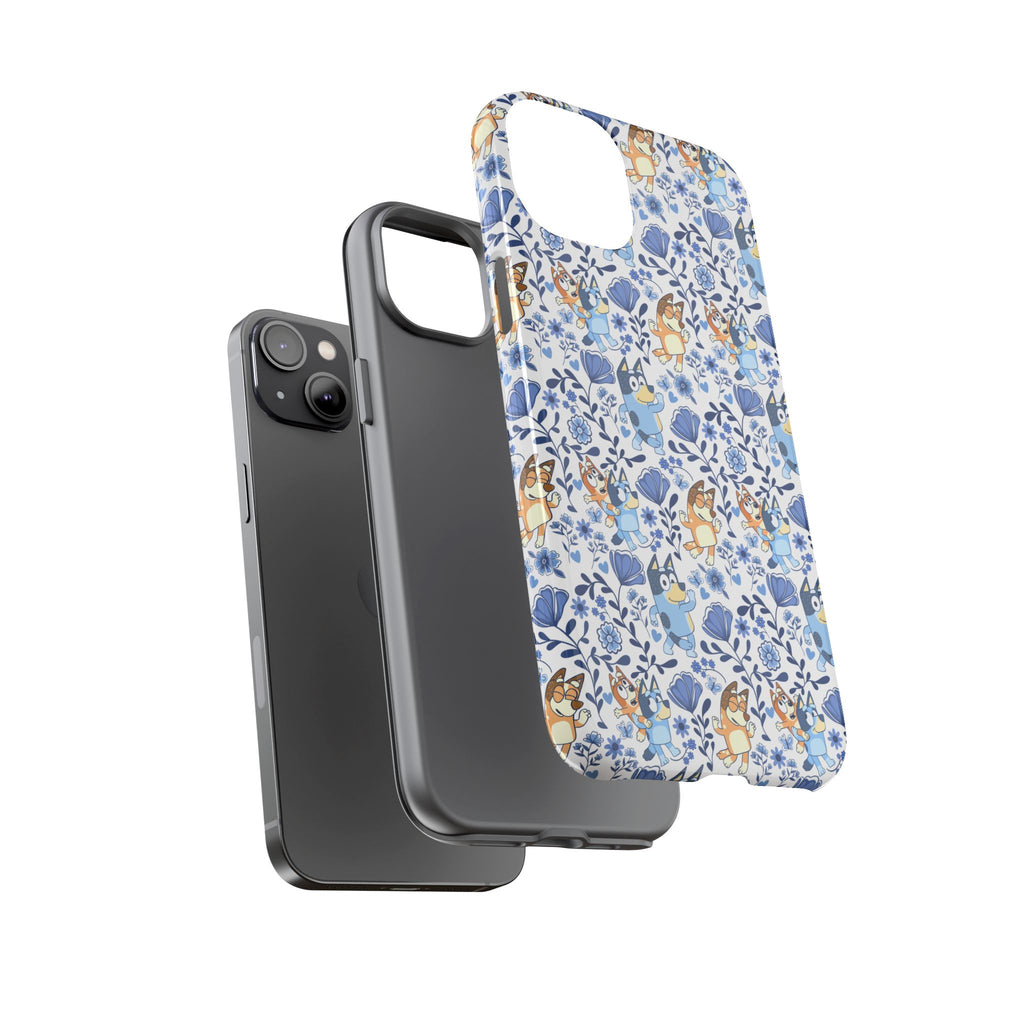 Blue Floral Fine China Cartoon Heeler Dogs Though Case for iPhone, Google, and Samsung phones
