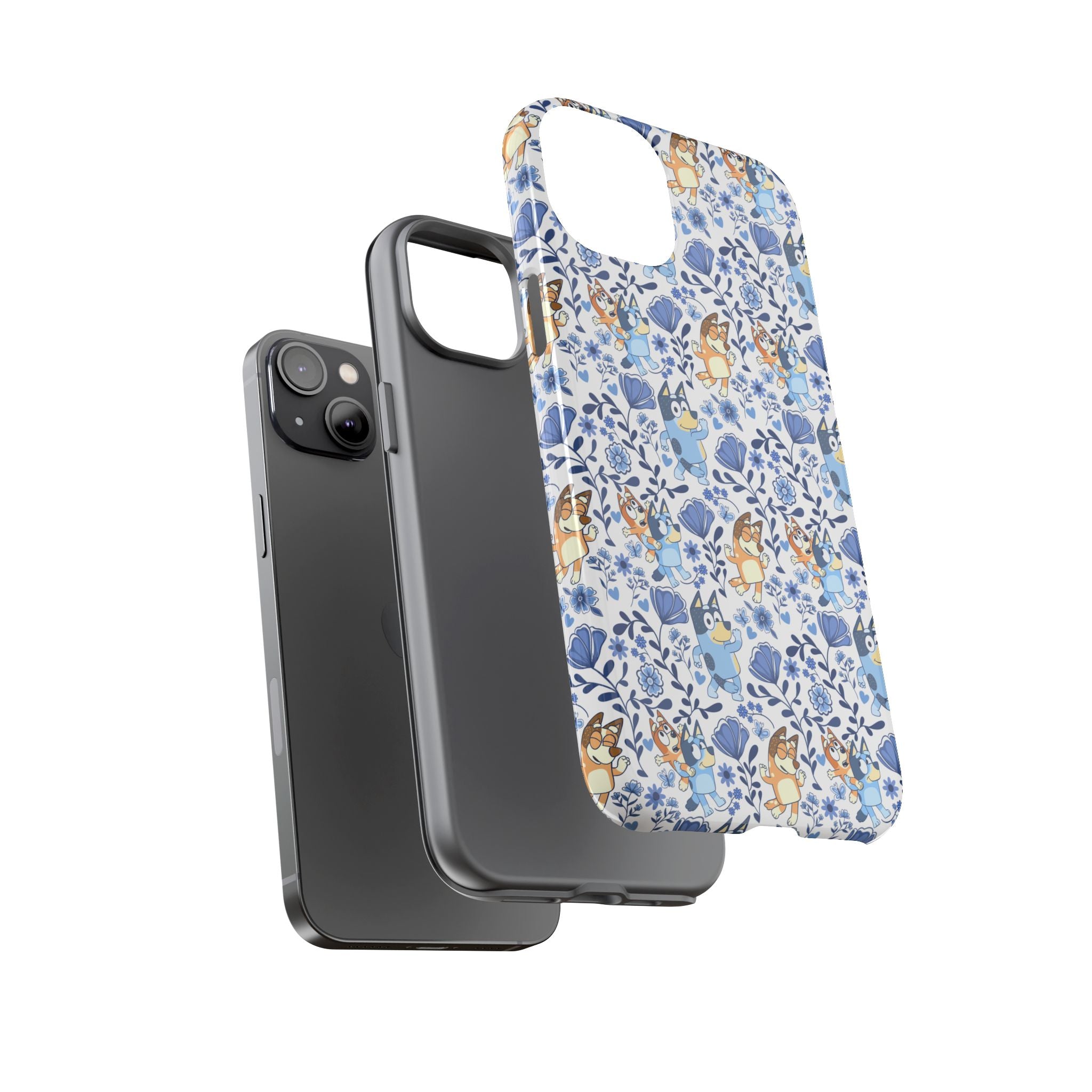 Blue Floral Fine China Cartoon Heeler Dogs Though Case for iPhone, Google, and Samsung phones
