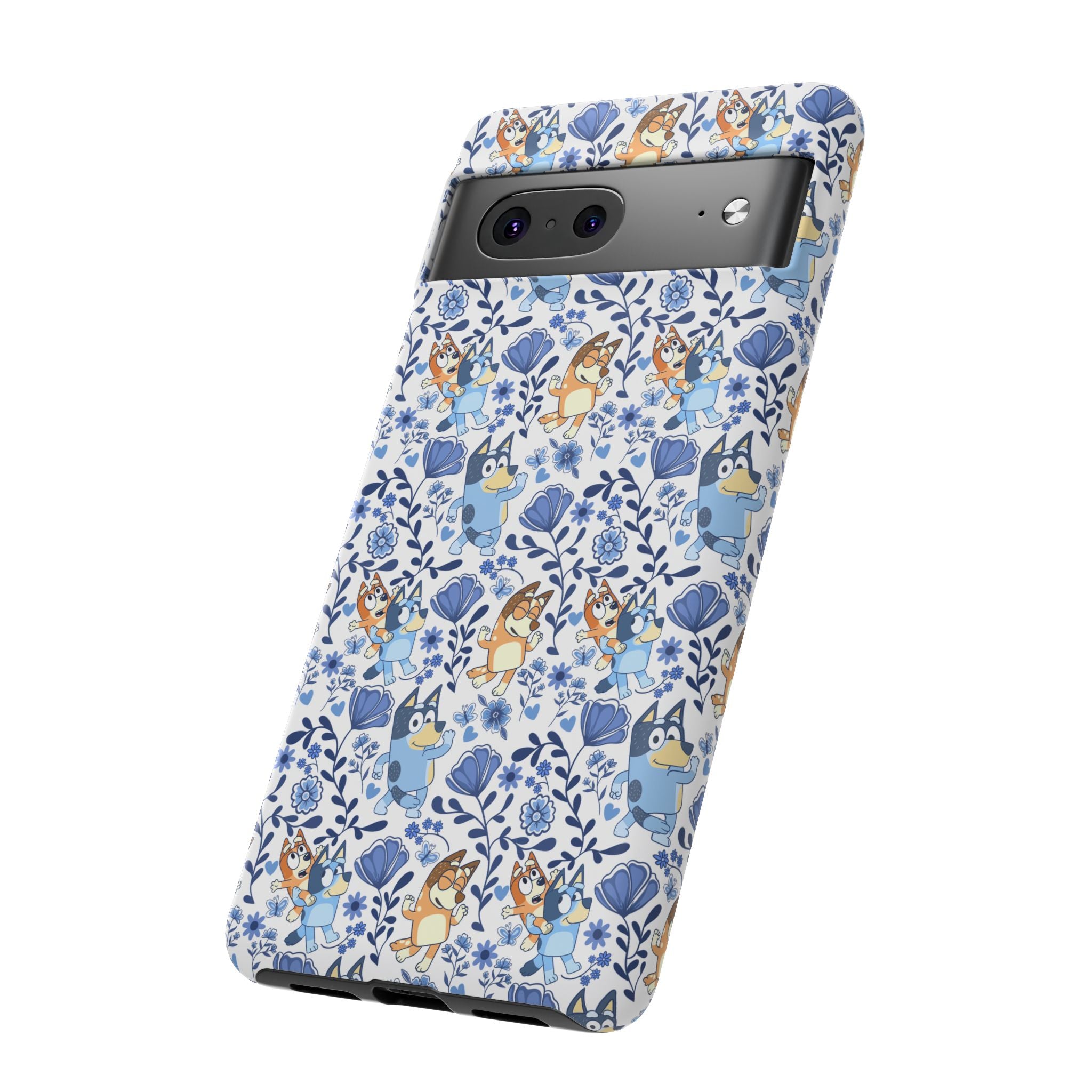 Blue Floral Fine China Cartoon Heeler Dogs Though Case for iPhone, Google, and Samsung phones
